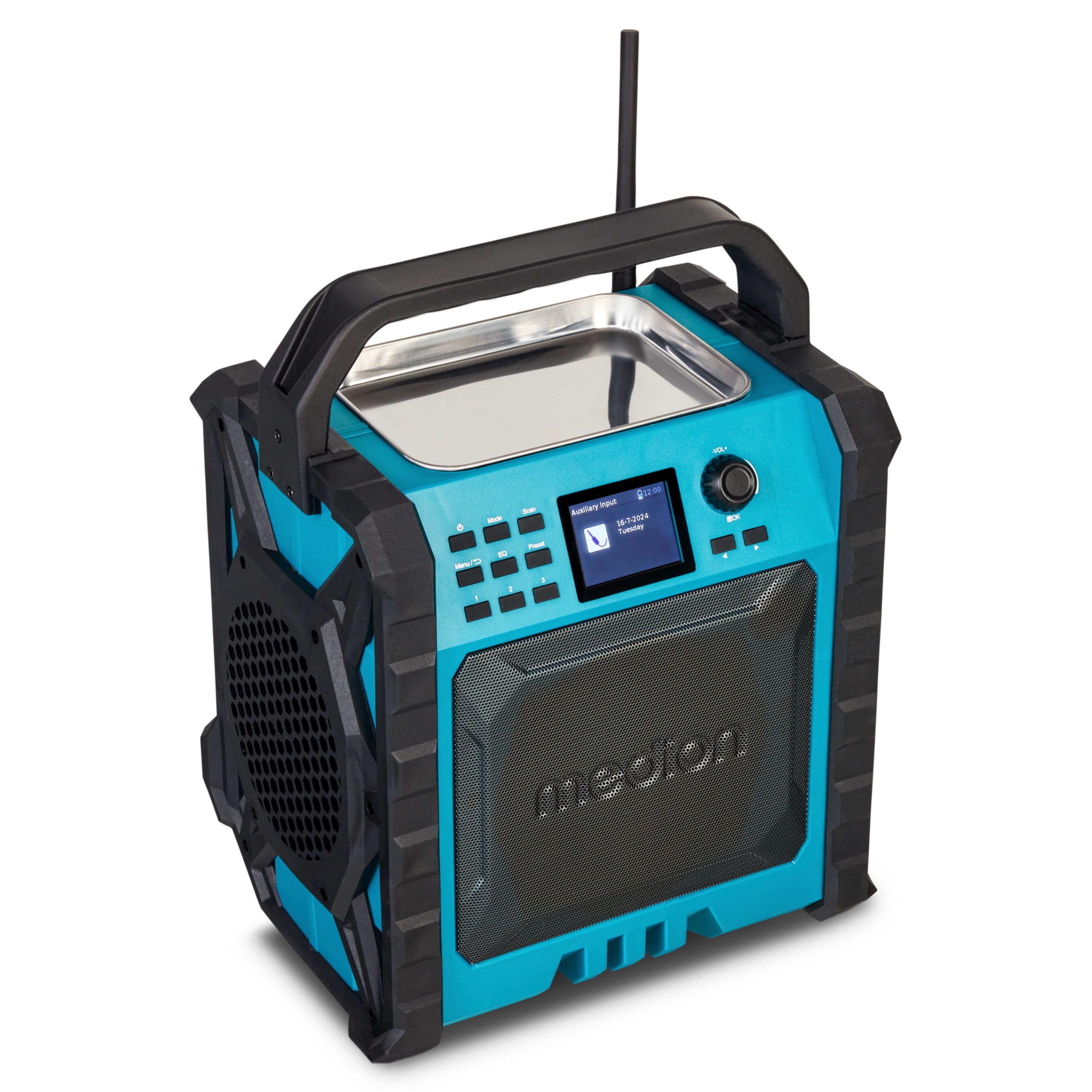 MEDION® LIFE® P66896 Premium Baustellenradio, 6,1 cm (2,4'') Farbdisplay, Bluetooth® 5.3, DAB+/UKW Radio, integr. Akku für bis zu 10 Stunden Laufzeit, zwei Passivradiatoren, 30 W RMS