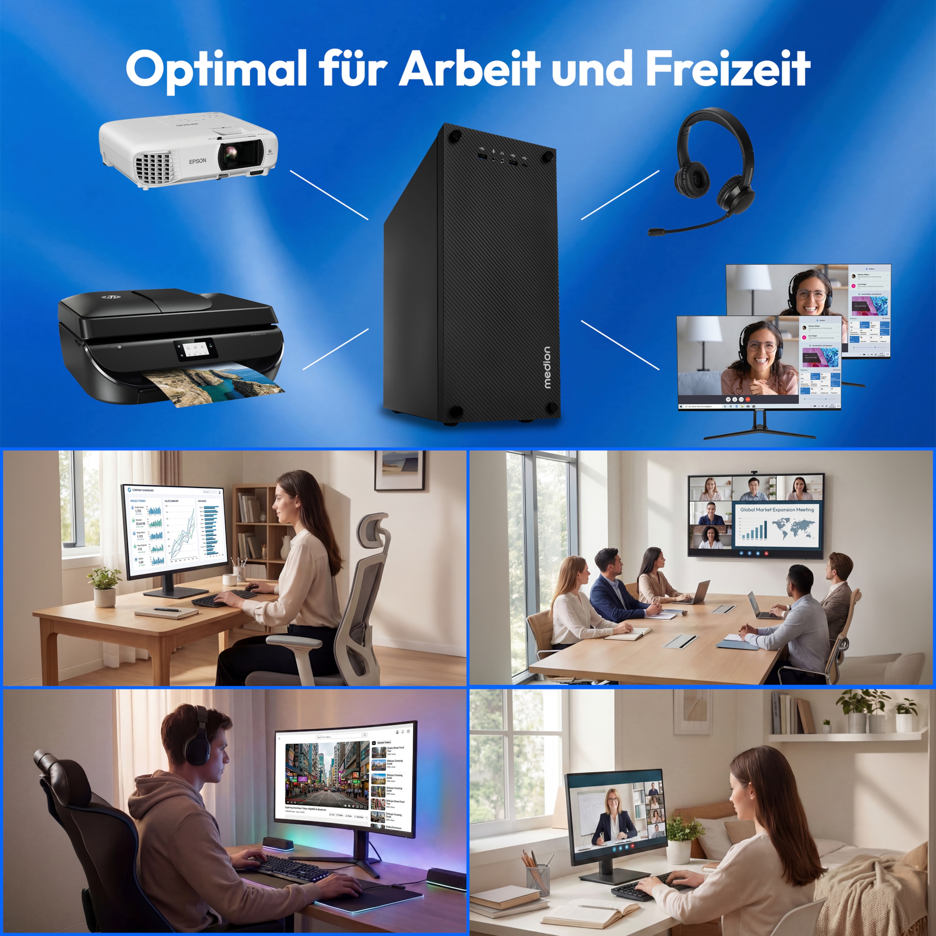 MEDION® Multiworx E32 PC, Intel® Core™ i5-14400, Windows 11 Home, 1 TB SSD, 16 GB RAM