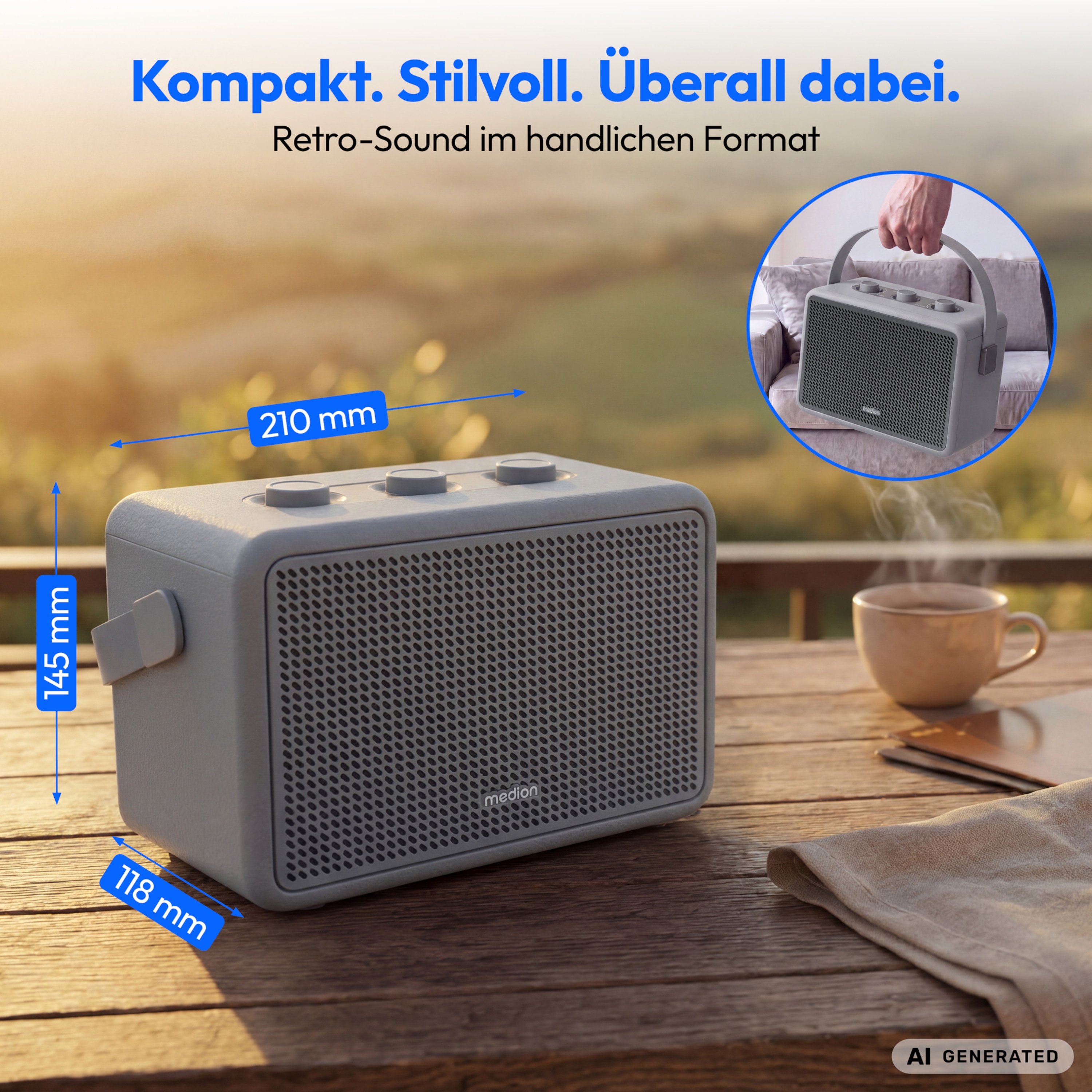 MEDION® LIFE BXO-1 Bluetooth® Lautsprecher grau, 2 x 15W RMS, integrierter Akku mit bis zu 15 Stunden Laufzeit, Bluetooth® 5.3, robustes & mobiles Design