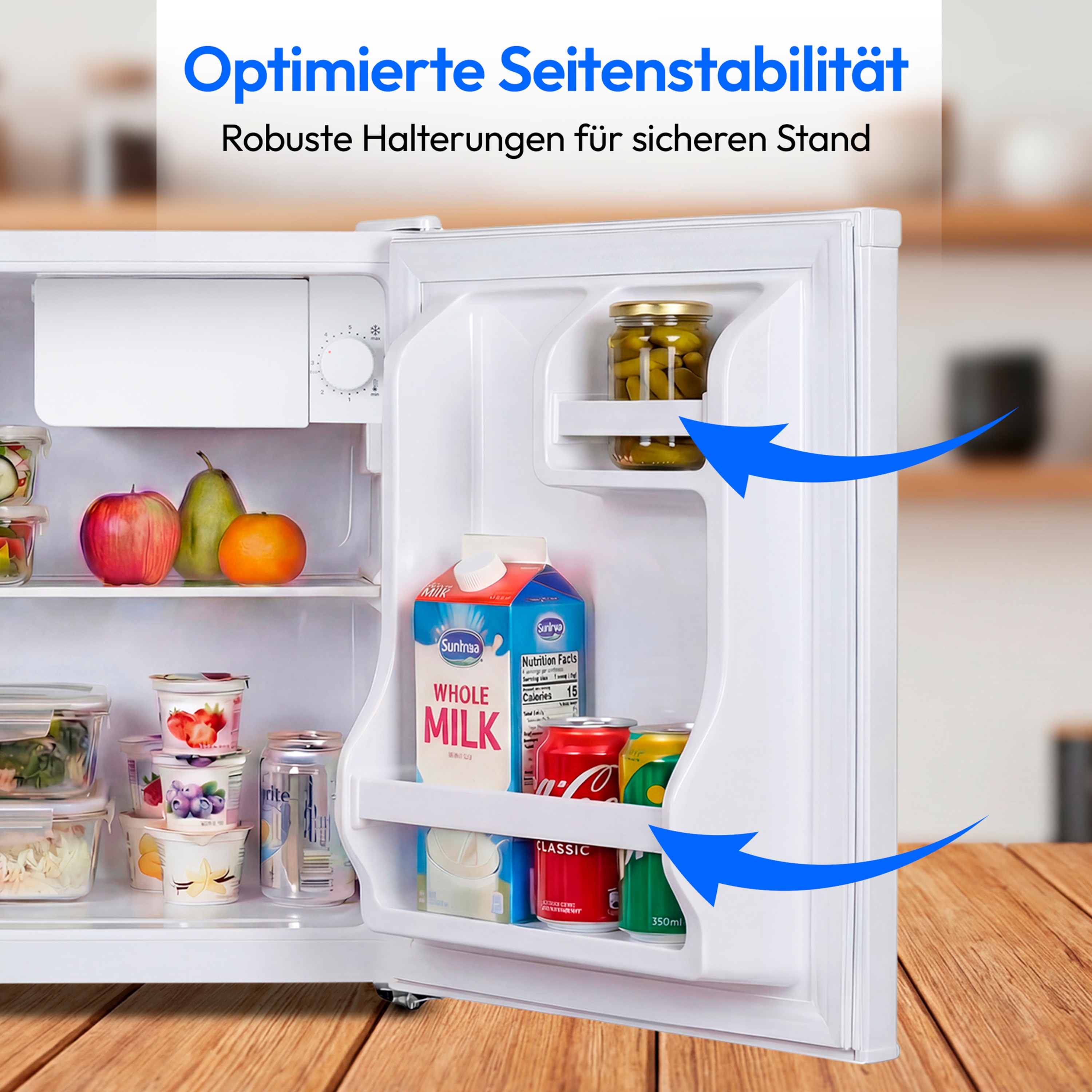 MEDION® LIFE Mini-Kühlschrank mit Eisfach und Schloss MD370001, 42 L Gesamtnutzinhalt (Kühlteil 37 L & Eisfach 5 L), wechselbarer Türanschlag, Schloss, geringer Geräuschpegel