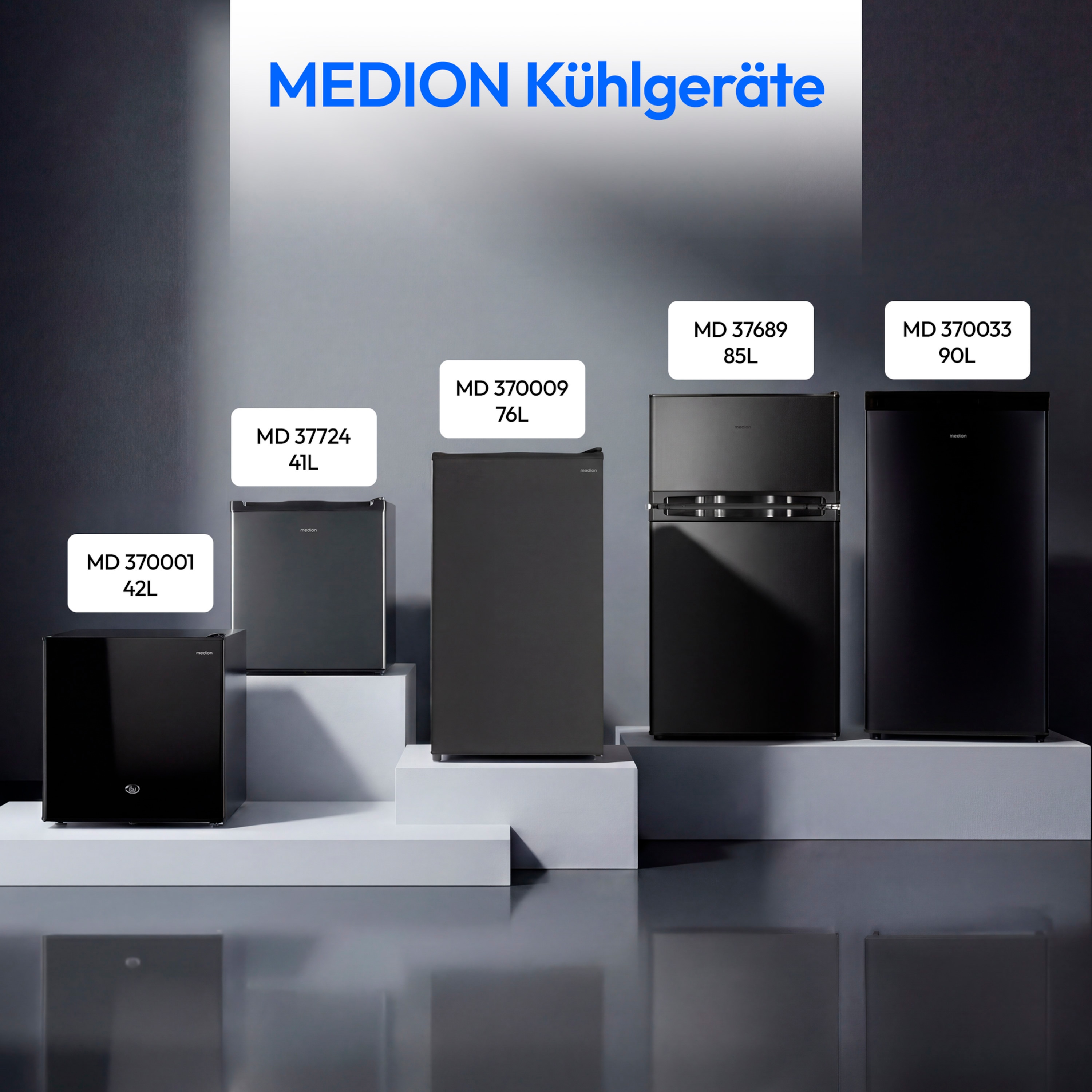 MEDION® LIFE Kühlschrank mit Eiswürfelfach MD 370033 Anthrazit, 90 L Gesamt-Nutzinhalt (Kühlteil 80 L & Eiswürfelfach 10 L), wechselbarer Türanschlag, geringer Geräuschpegel