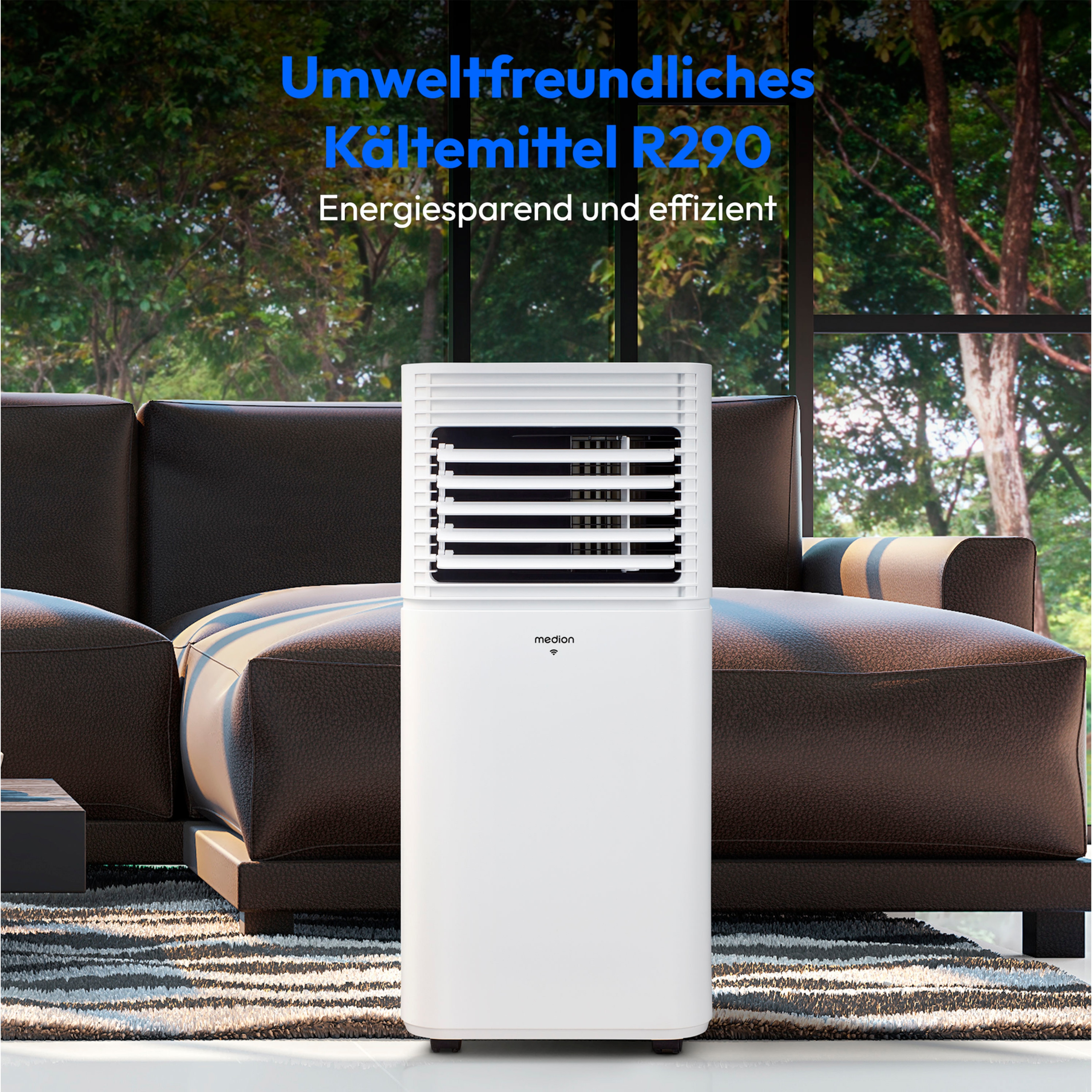 MEDION® LIFE® P701 Klimaanlage (MD 37672), Kühlen, Entfeuchten und Ventilieren, Kühlleistung 7.000 BTU, Kühlmittel R290, max. 25m², App- und Sprachsteuerung, Inkl. Fenster-Kit