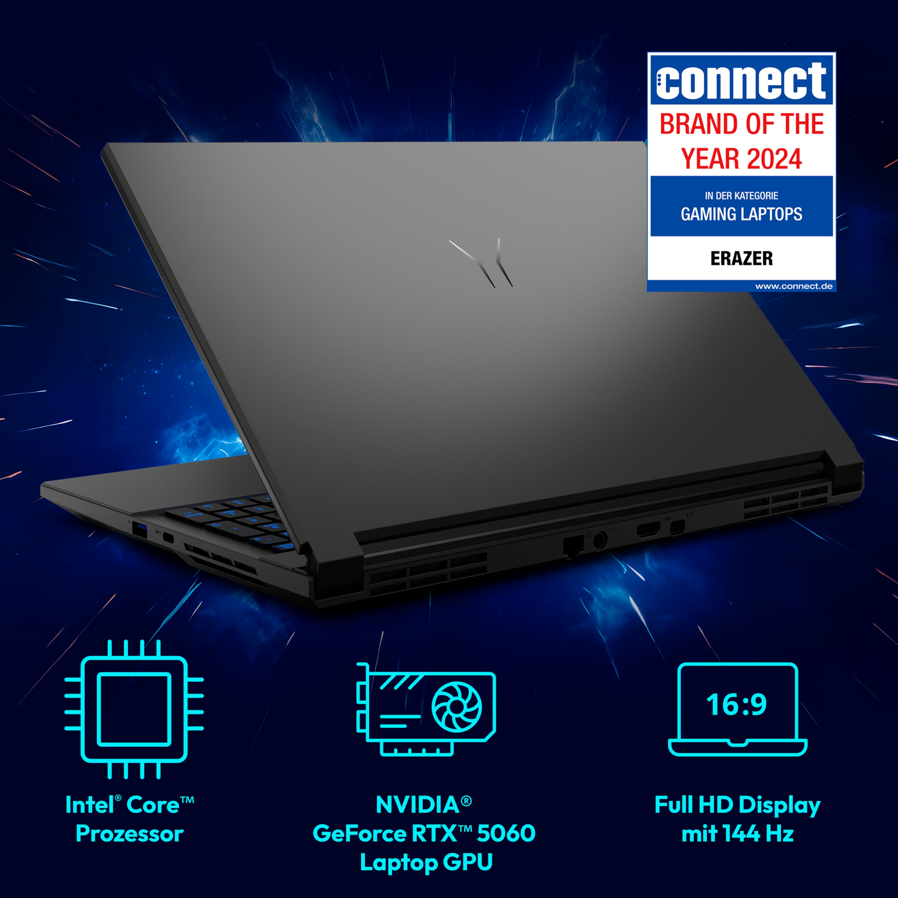 MEDION® ERAZER Deputy 15 P1 Core Gaming Laptop, Intel® Core™ 7 250H, Windows 11 Home, 39,6 cm (15,6'') FHD Display mit 144 Hz, NVIDIA® GeForce RTX™ 5060, 1 TB SSD, 16 GB RAM