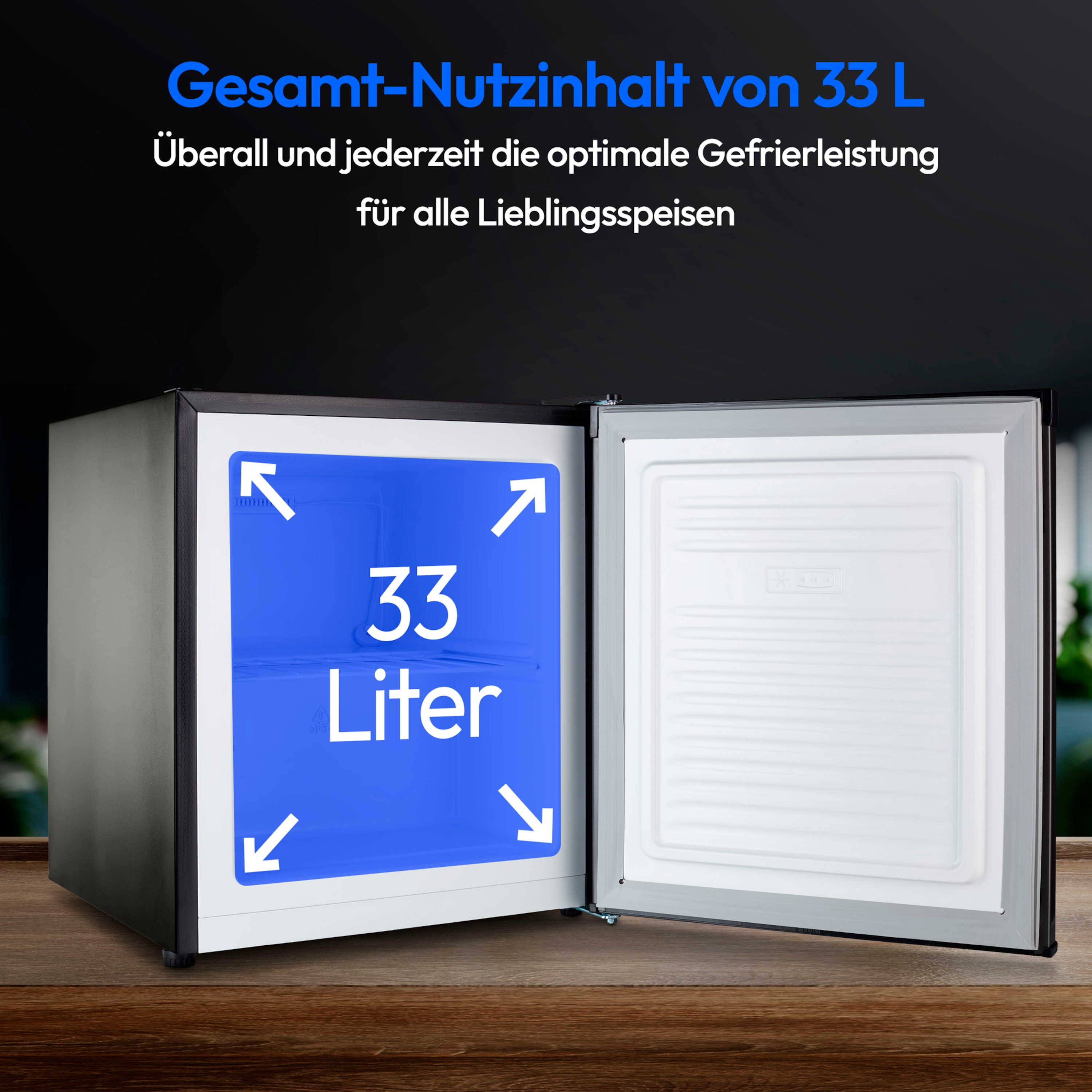MEDION® LIFE® Mini-Gefrierschrank MD 37675, 33 L Nutzinhalt, Gefrierkapazität 2,4 kg/24 Std., manuelle Temperatureinstellung, Griffmulde