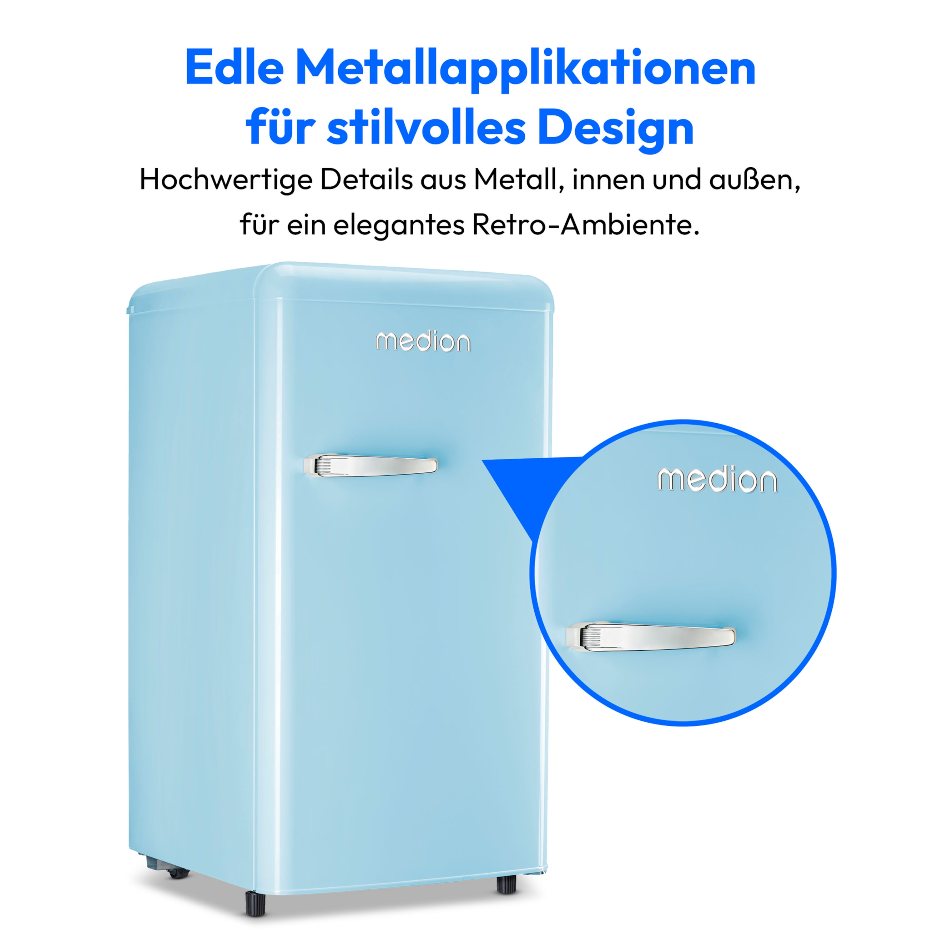 MEDION® LIFE® Retro-Kühlschrank MD 37800, 91 Liter Kühlraum, 38 dB, höhenverstellbare Füße, Energieverbrauch: 85 kWH/Jahr