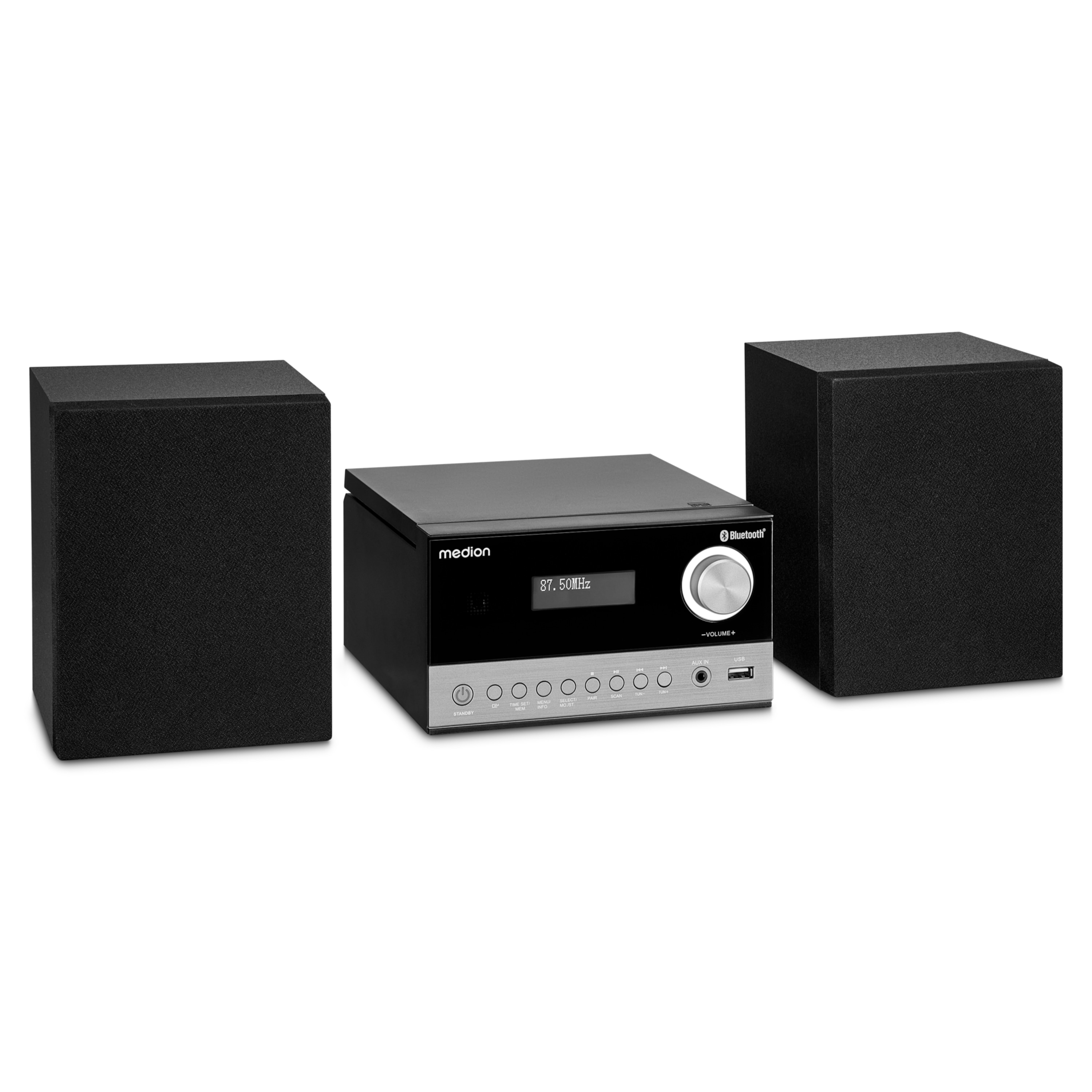 MEDION® LIFE® E64088 Micro-Audio-System, DAB+/PLL-UKW Radio, je 30 Senderspeicher,  LCD-Display, Musikwiedergabe via Bluetooth® 5.3 oder USB-Stick, CD-Player, 2 x 5 W RMS