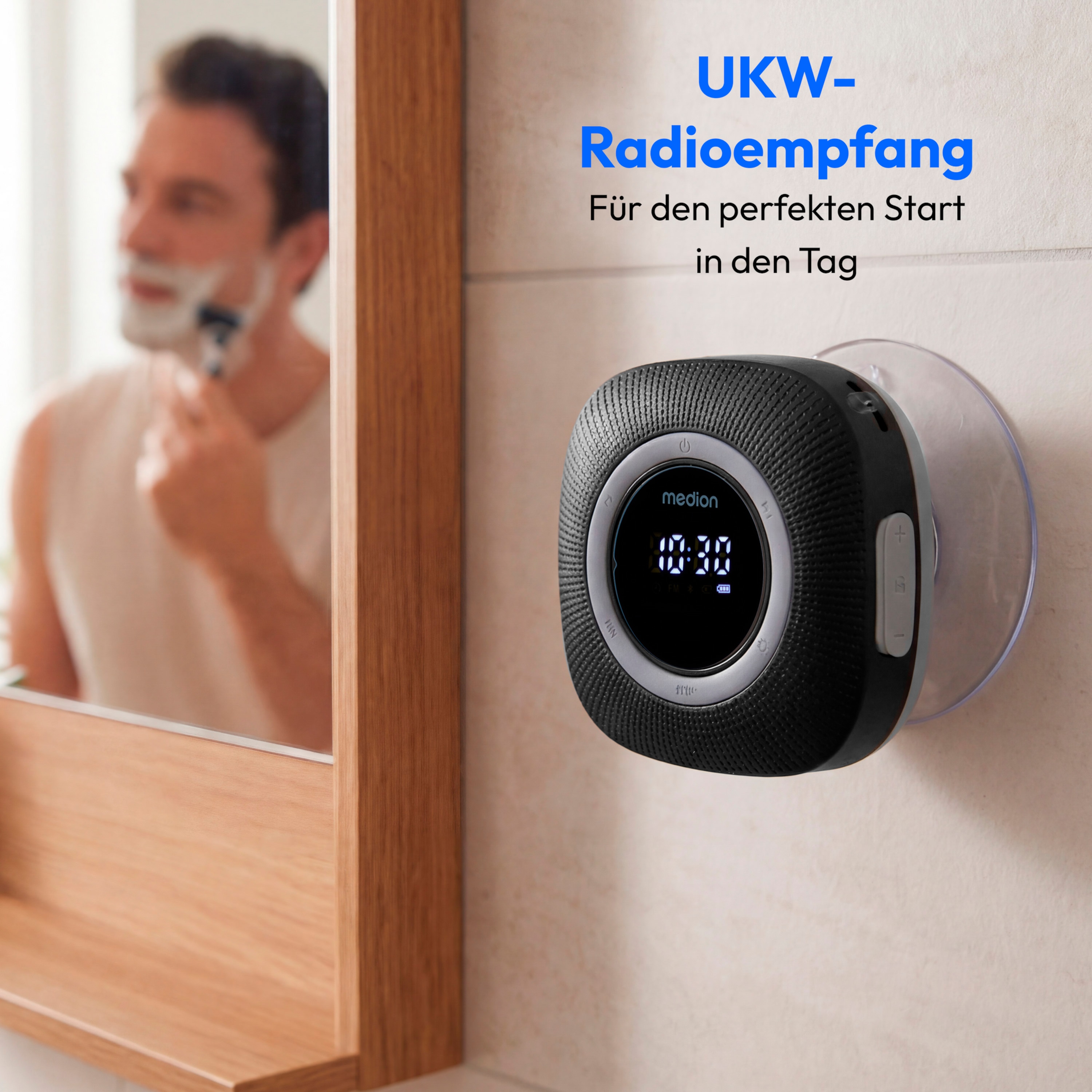 MEDION® LIFE S66884 Duschradio, LED-Display, UKW-Radio, IPX6 Schutz, Bluetooth® 5.0, 30 W Ausgangsleistung (3 W RMS)