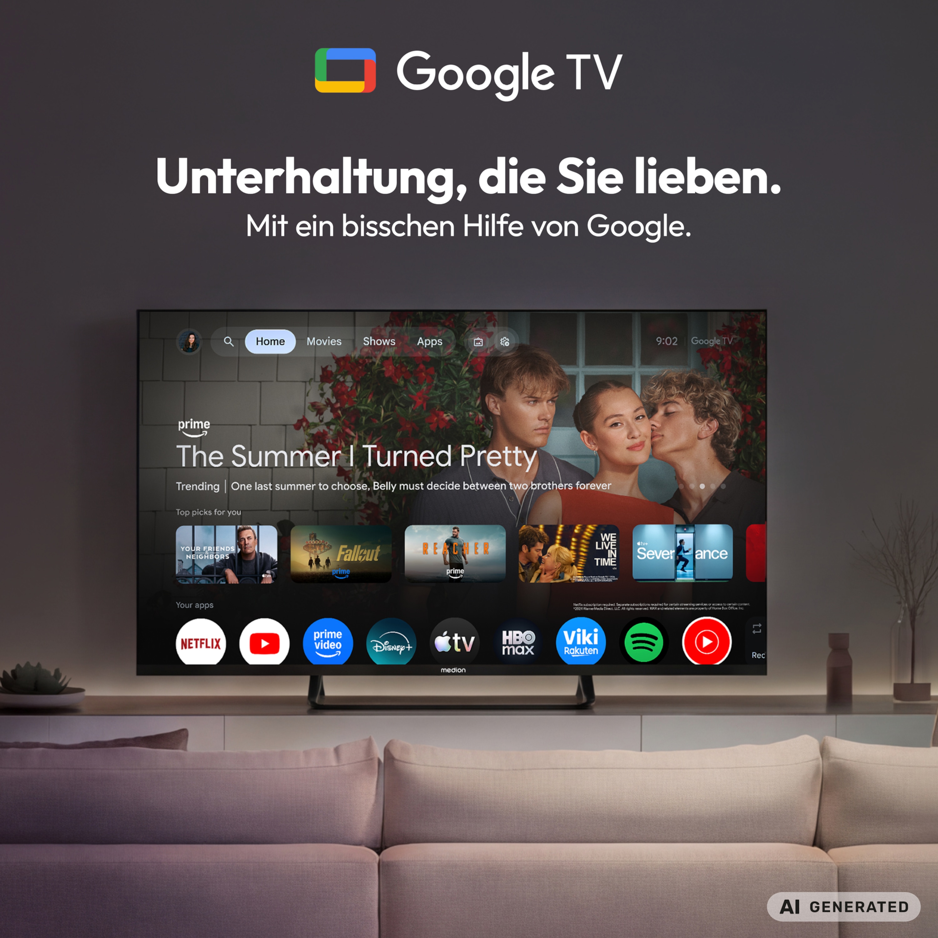 MEDION® LIFE MD 850401 Google TV™ (2026), 125,7 cm (50'') Ultra HD Display, HDR (High Dynamic Range), Dolby Vision®, MEMC, Bluetooth®, PVR ready, Netflix, Prime Video, Disney+, App Store