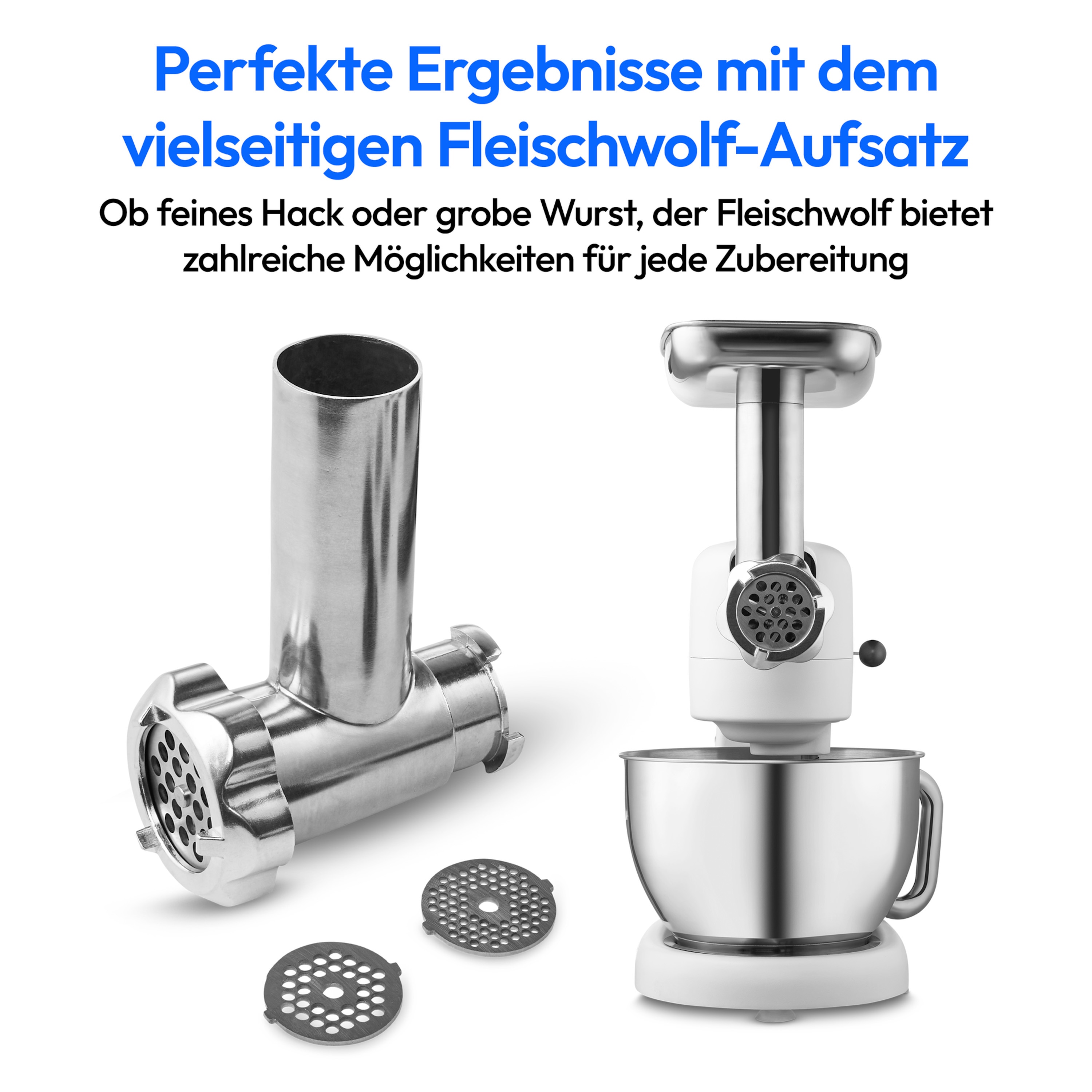 MEDION® LIFE Digitale Küchenmaschine MD12600, 800 W Gleichstrommotor, Energiesparend, Ultraleise, Digitales Sensor-Touch-Display, 4,6 L Edelstahlschüssel, Inkl. Fleischwolf