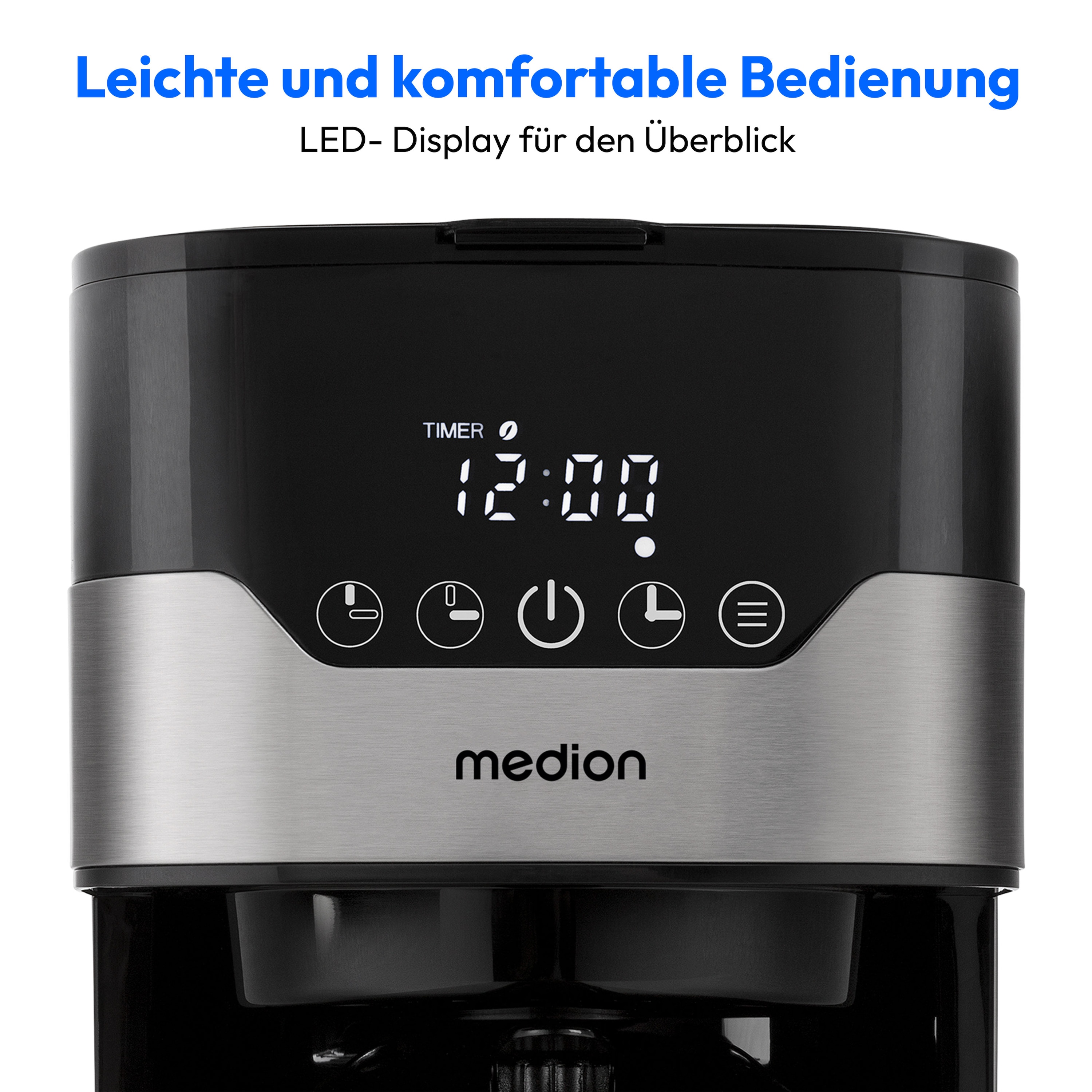MEDION® LIFE® Kaffeemaschine mit Thermoskanne MD 18458, Timer-Funktion, Tropf-Stopp, 900 Watt, 1,1 Liter Fassungsvermögen, Aromawahlschalter