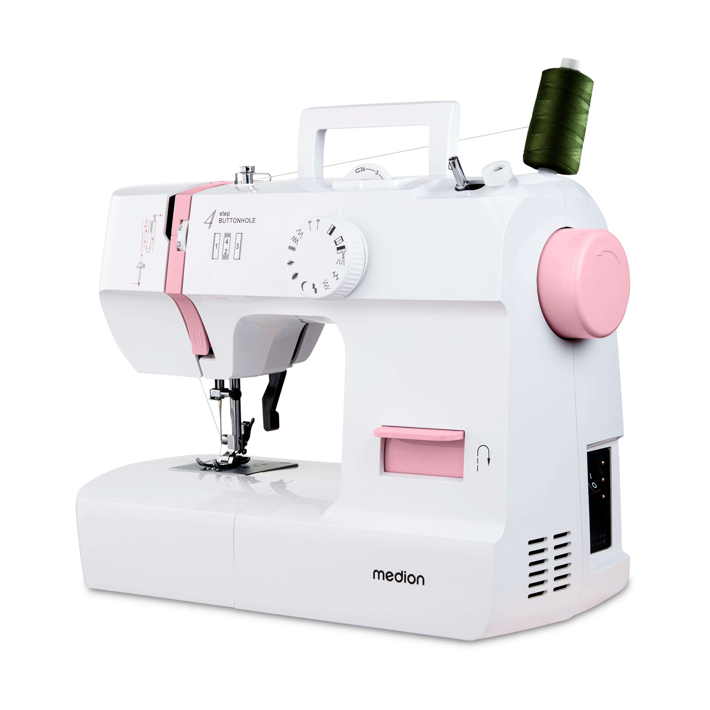 MEDION Nähmaschine SM70 (MD 11179) rosa, 12 verschiedene Stickmuster, 4 Schritte Knopfloch, einstellbare Stichlänge, 70 Watt Motorleistung