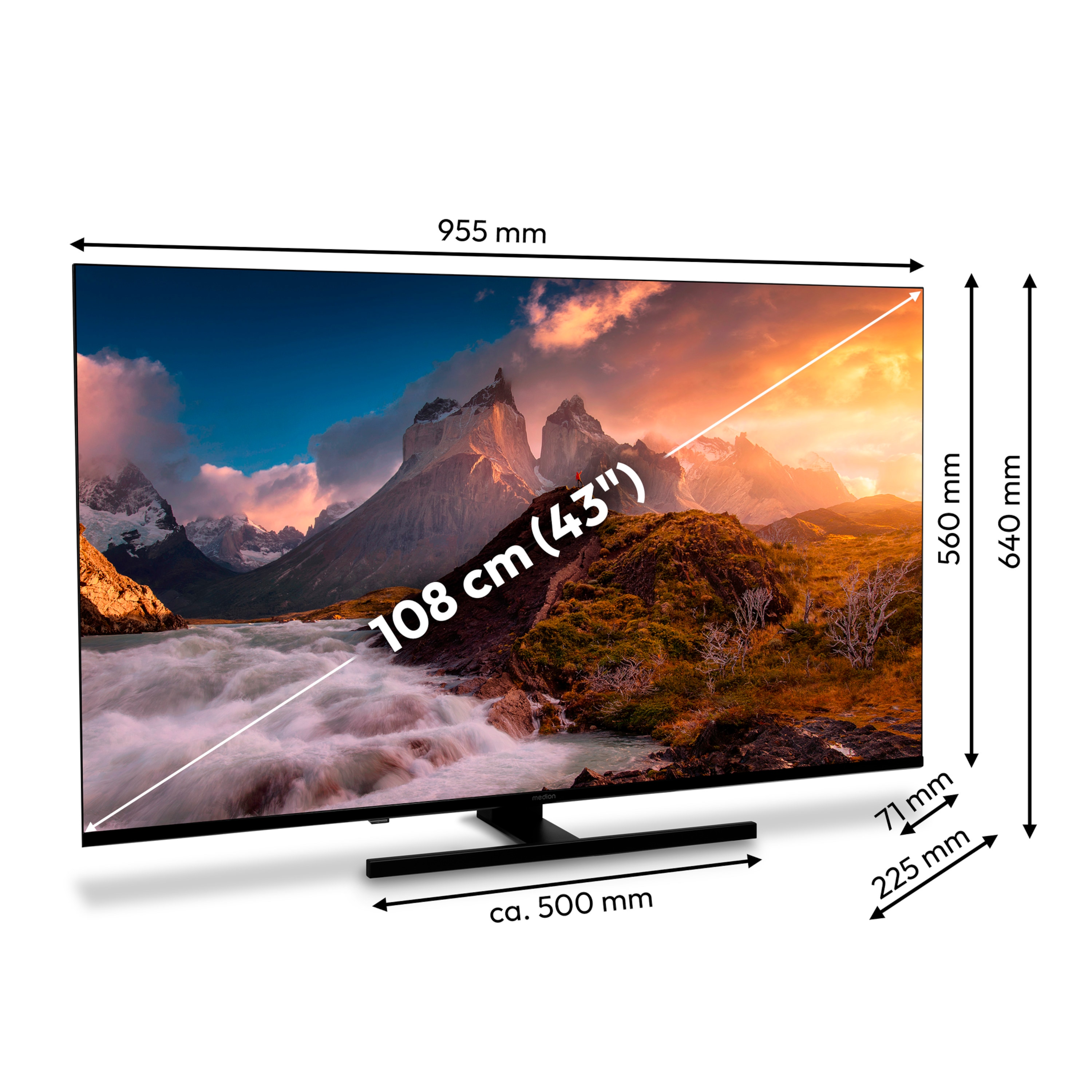 MEDION® LIFE X8432504 (MD 843600) QLED Smart-TV, 108 cm (43'') Ultra HD Display, HDR, Dolby Vision®, MEMC, PVR ready, VIDAA App Store, NETFLIX, Disney+, Paramount+ & Amazon Prime Video App, Bluetooth®, DTS X, Dolby Atmos®, HD Triple Tuner