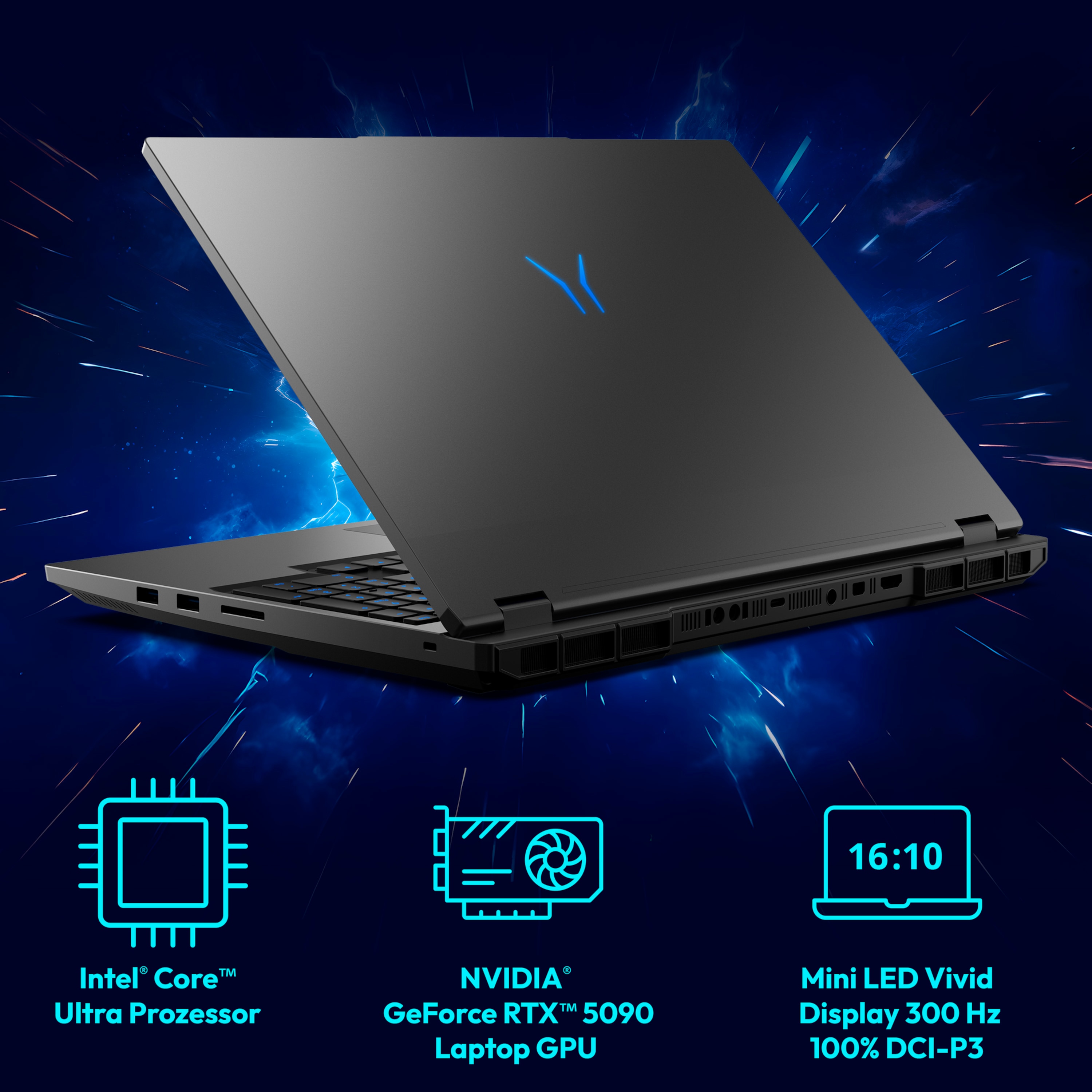 MEDION® ERAZER Beast 16 X1 Ultimate High-End Gaming Laptop, Intel® Core™ Ultra 9 Prozessor 275HX, Windows 11 Home, 40,6 cm (16”) Mini LED Vivid Display mit 300Hz, RTX 5090, 2 TB PCIe SSD, 32 GB RAM
