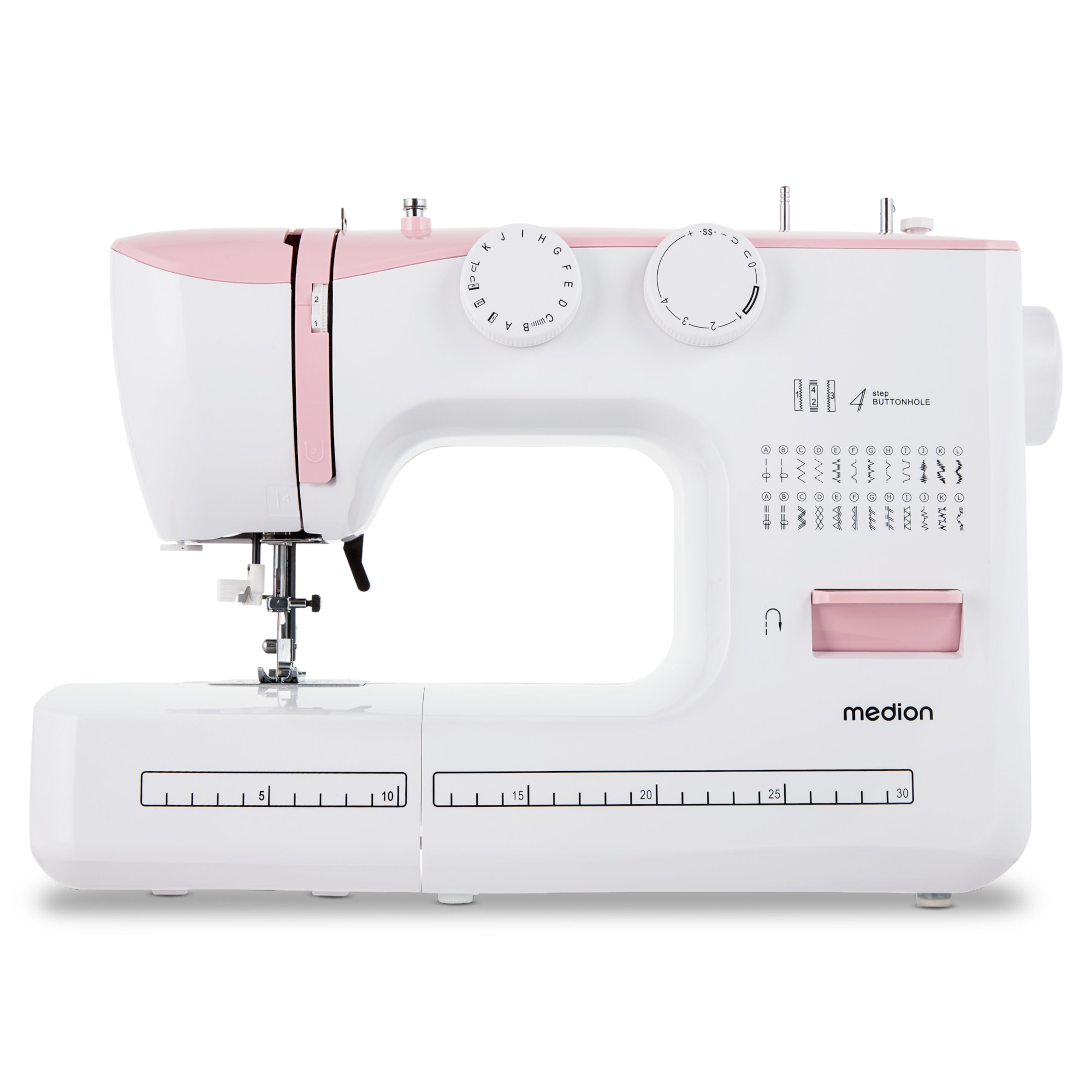 MEDION® LIFE® Freiarm-Nähmaschine SM60 (MD10689), einstellbare Stichlänge und Stichbreite, automatischer Einfädler, 60 verschiedene Stichmuster, integriertes Zubehörfach, 60 Watt Motorleistung