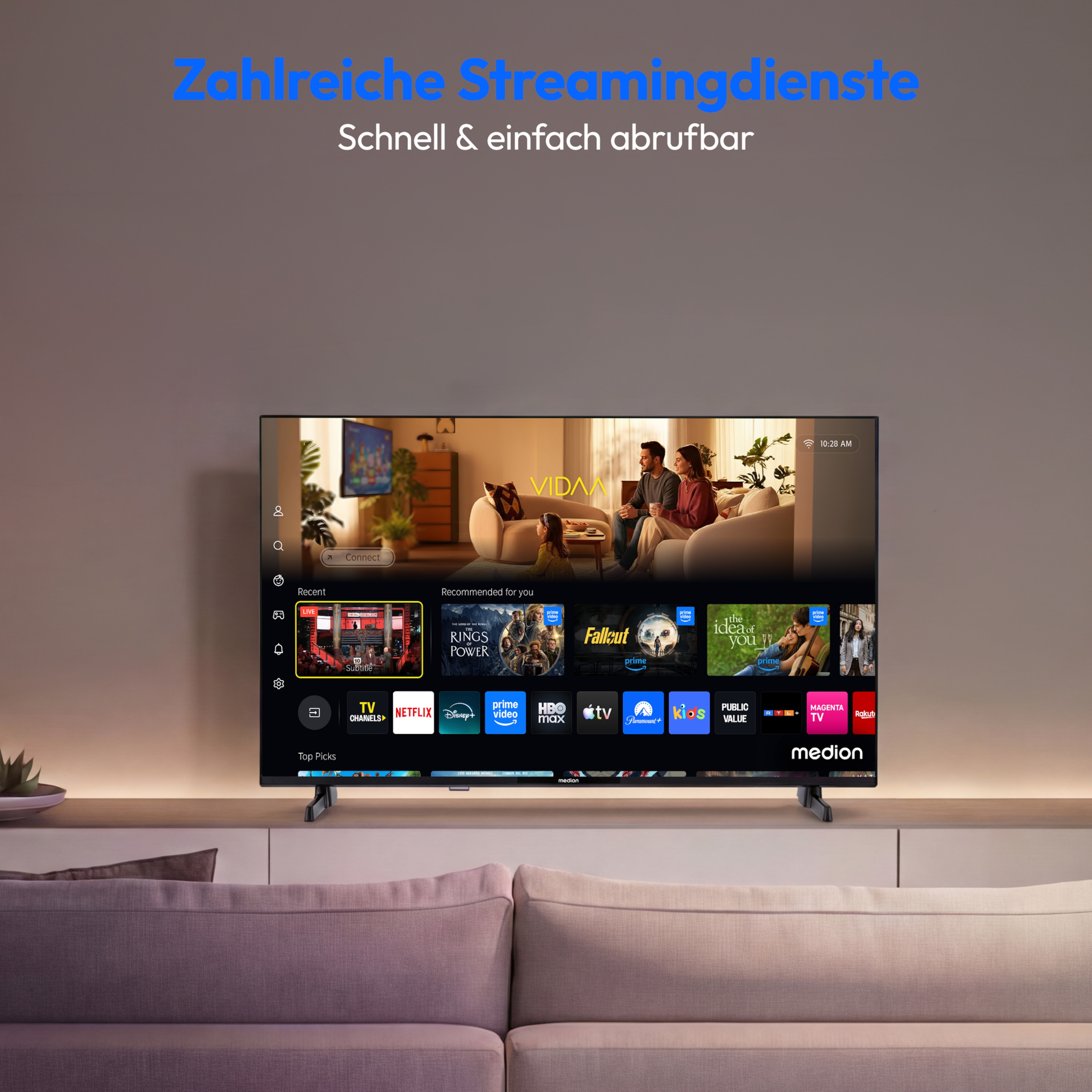 MEDION® LIFE MD 840101 Smart-TV, 100,3 cm (40'') FHD Display, HDR, PVR ready, Bluetooth®, VIDAA App Store, NETFLIX, Disney+, Paramount+ & Amazon Prime Video App