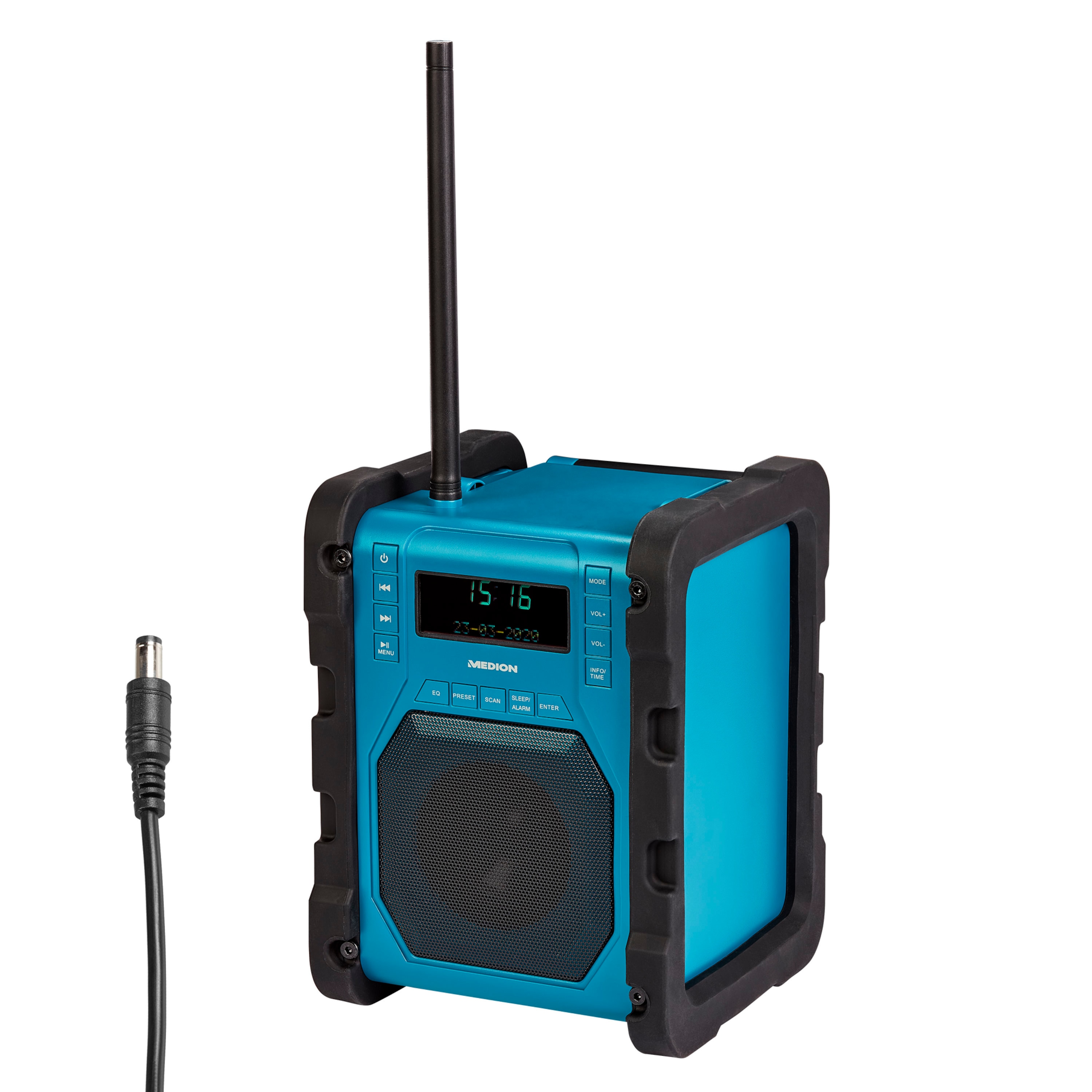 MEDION® LIFE® P66098 DAB+ Baustellenradio mit Bluetooth® Funktion, Dot-Matrix LC-Display, DAB+, PLL-UKW, RDS, stoßfestes Gehäuse, spritzwassergeschützt nach IP54  (B-Ware)