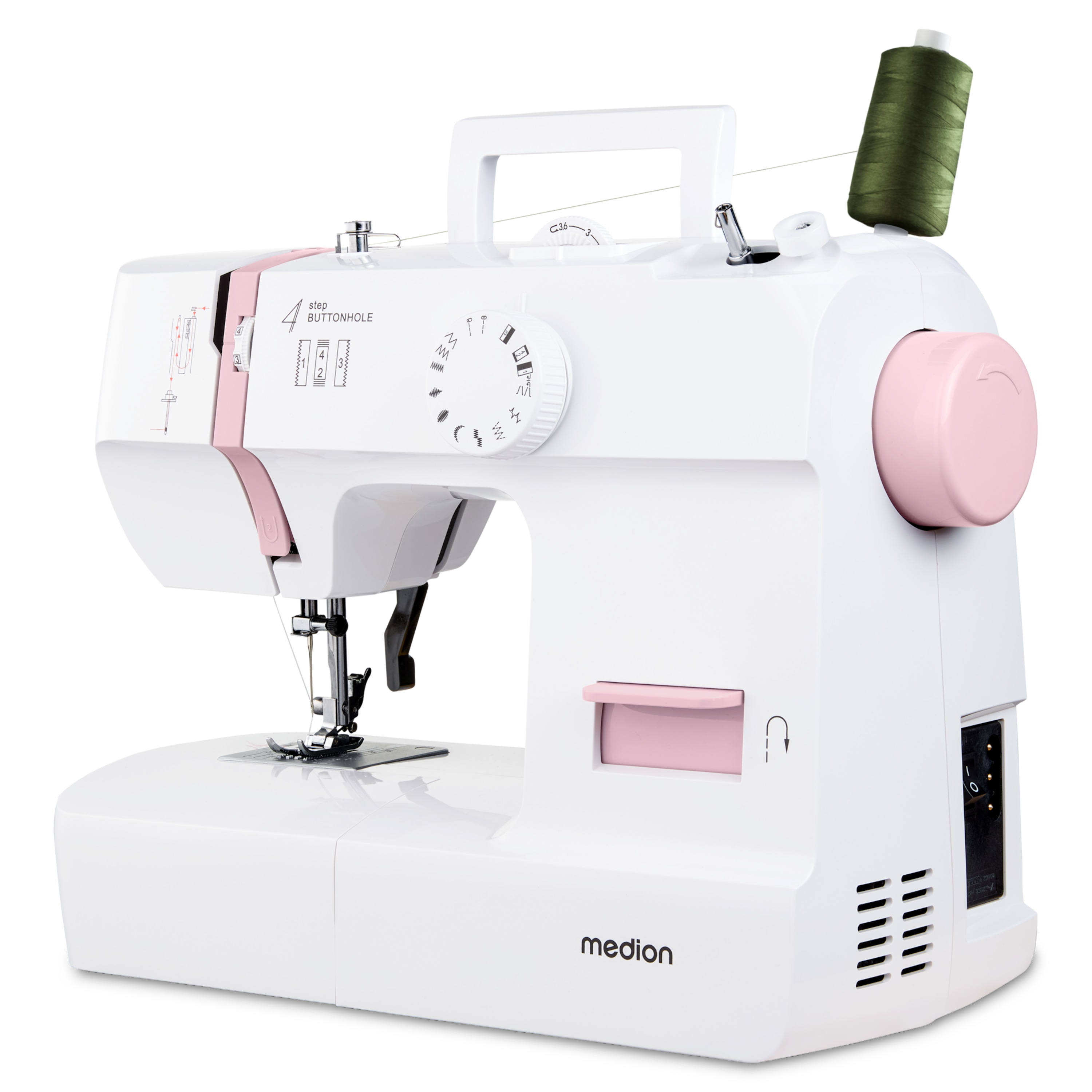 MEDION® LIFE Nähmaschine SM70 (MD 11179), 12 verschiedene Stickmuster, 4 Schritte Knopfloch, einstellbare Stichlänge, 70 Watt Motorleistung