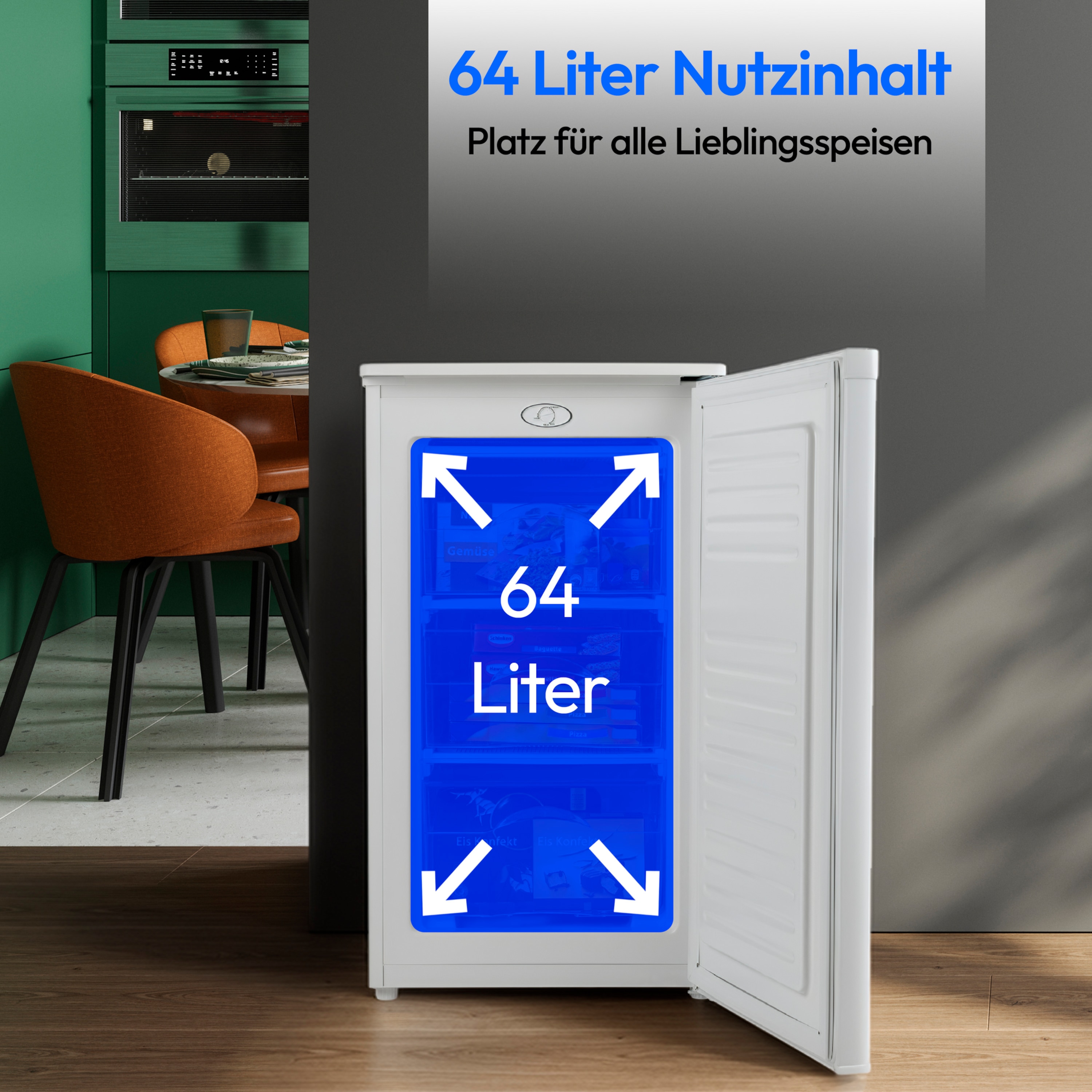 MEDION® LIFE Gefrierschrank MD 370031 weiß, 64 l Volumen, stufenlose Temperatureinstellung, wechselbarer Türanschlag, 3 Schubladen