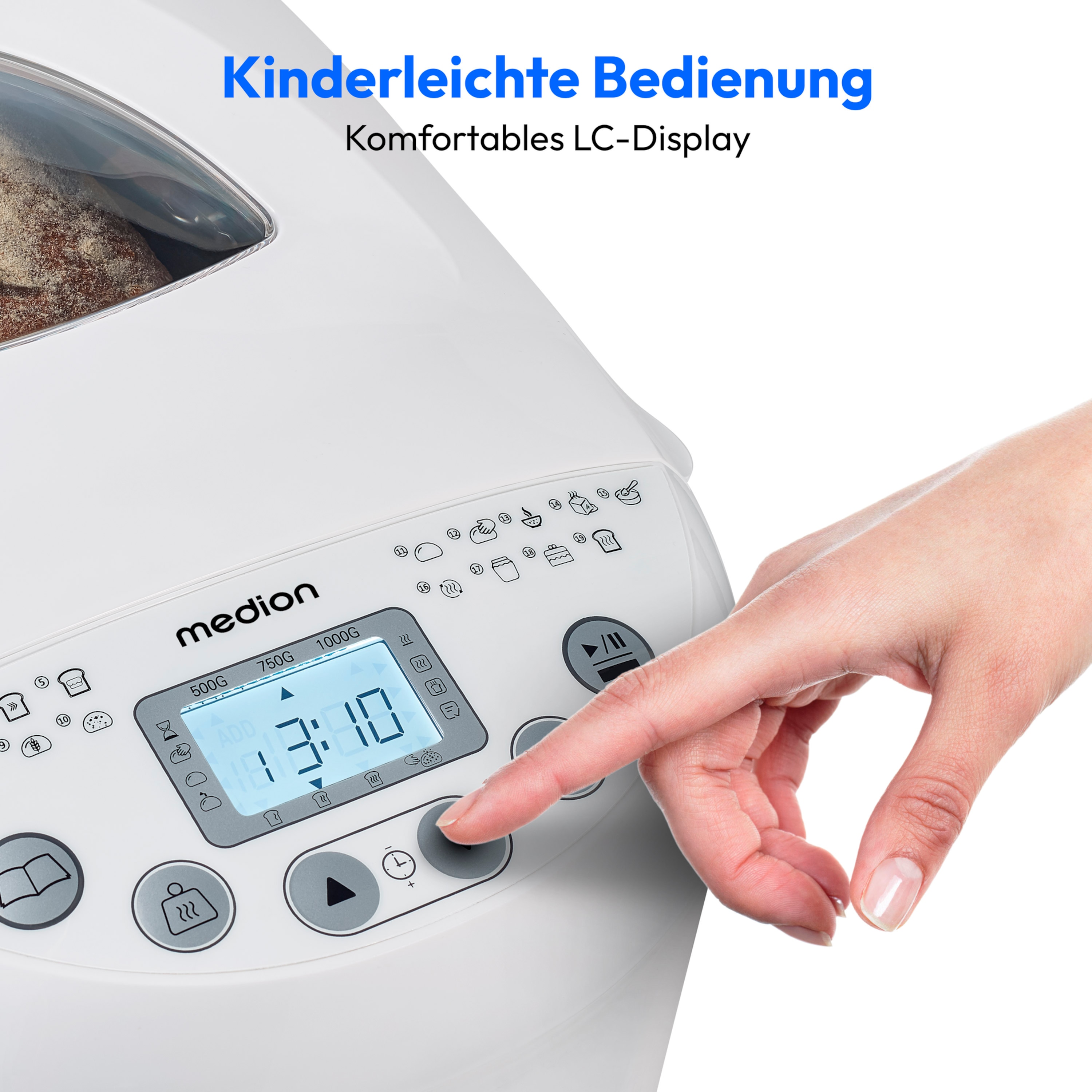 MEDION® LIFE® Brotback- automat  MD 11011, 19 Backprogramme, 3 wählbare Bräunungsgrade, 550 Watt, bis zu 1000g Fassungsvermögen
