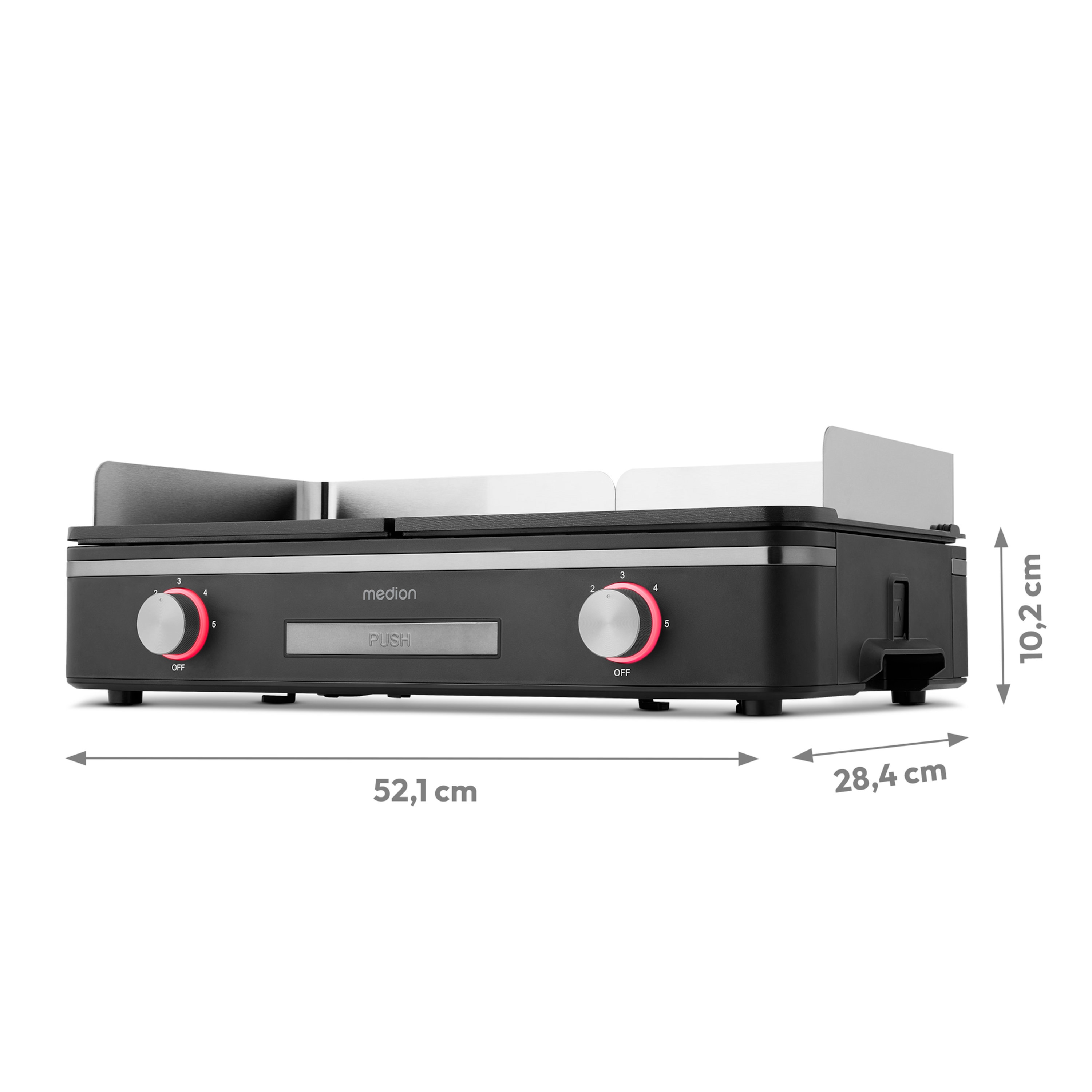 MEDION® LIFE Tischgrill mit Dual-Zonen-System (MD12027), 2,400 Watt, 2 abnehmbare Platten, LED-Statusanzeige (weiß, rot, grün), IPX4-Schutz