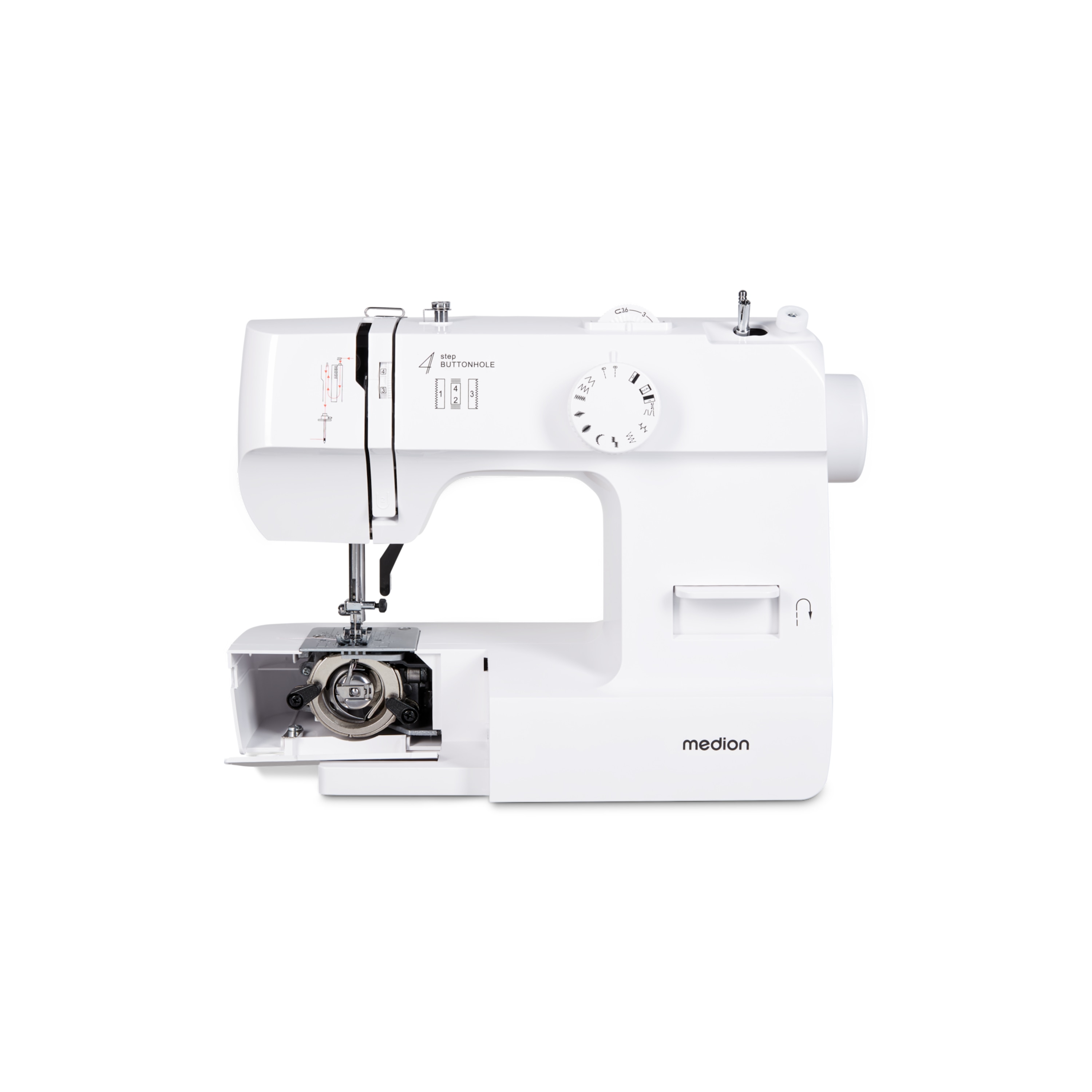 MEDION® LIFE Nähmaschine SM70 (MD 11179), 12 verschiedene Stickmuster, 4 Schritte Knopfloch, einstellbare Stichlänge, 70 Watt Motorleistung