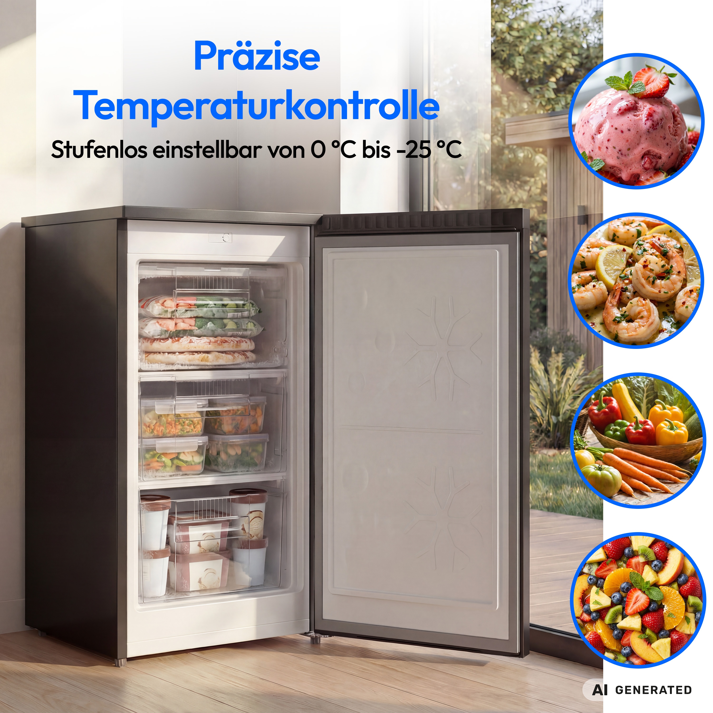 MEDION® LIFE Gefrierschrank MD370018 Schwarz, 85 L Nutzinhalt, 3 Türfächer, manuelle Abtauung, Temperaturbereich 0–5 °C, Energieklasse C, leiser Kompressorbetrieb (39 dB), wechselbarer Türanschlag