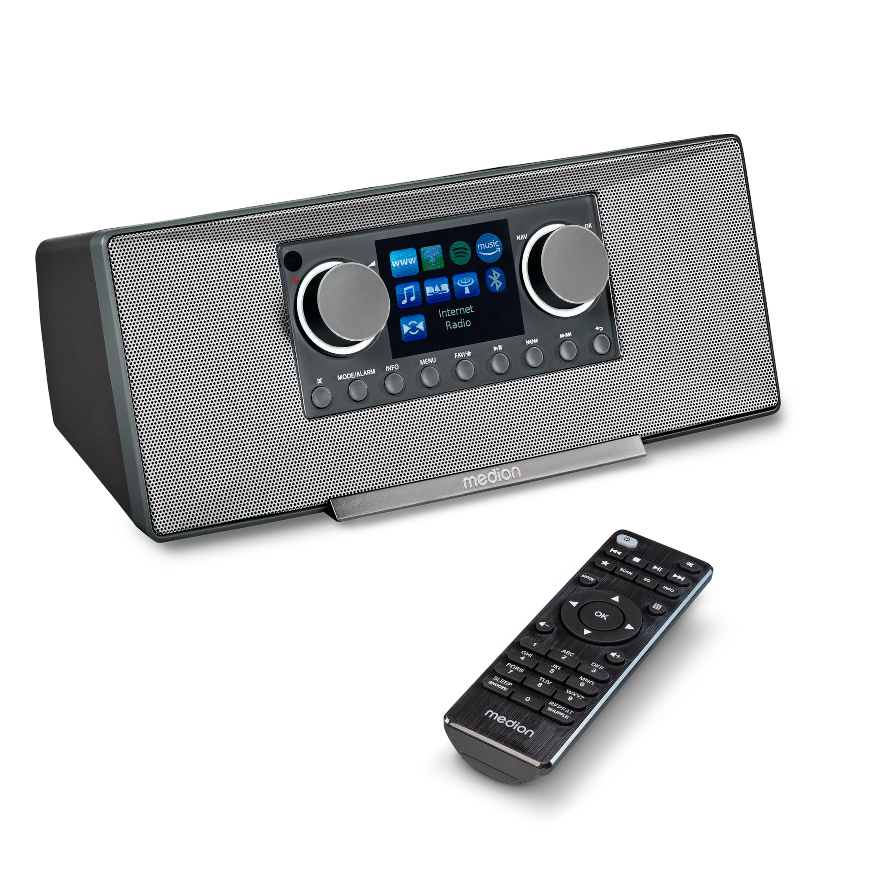 MEDION® LIFE® P85333 Stereo Internetradio, 7,1 cm (2,8'') TFT-Farbdisplay, über 25.000 Internet-Radiosender & viele Podcasts empfangen, DAB+/UKW Radio, Wecker, WLAN, Bluetooth®, Amazon Music, Spotify®-Connect, 2 x 6 W RMS