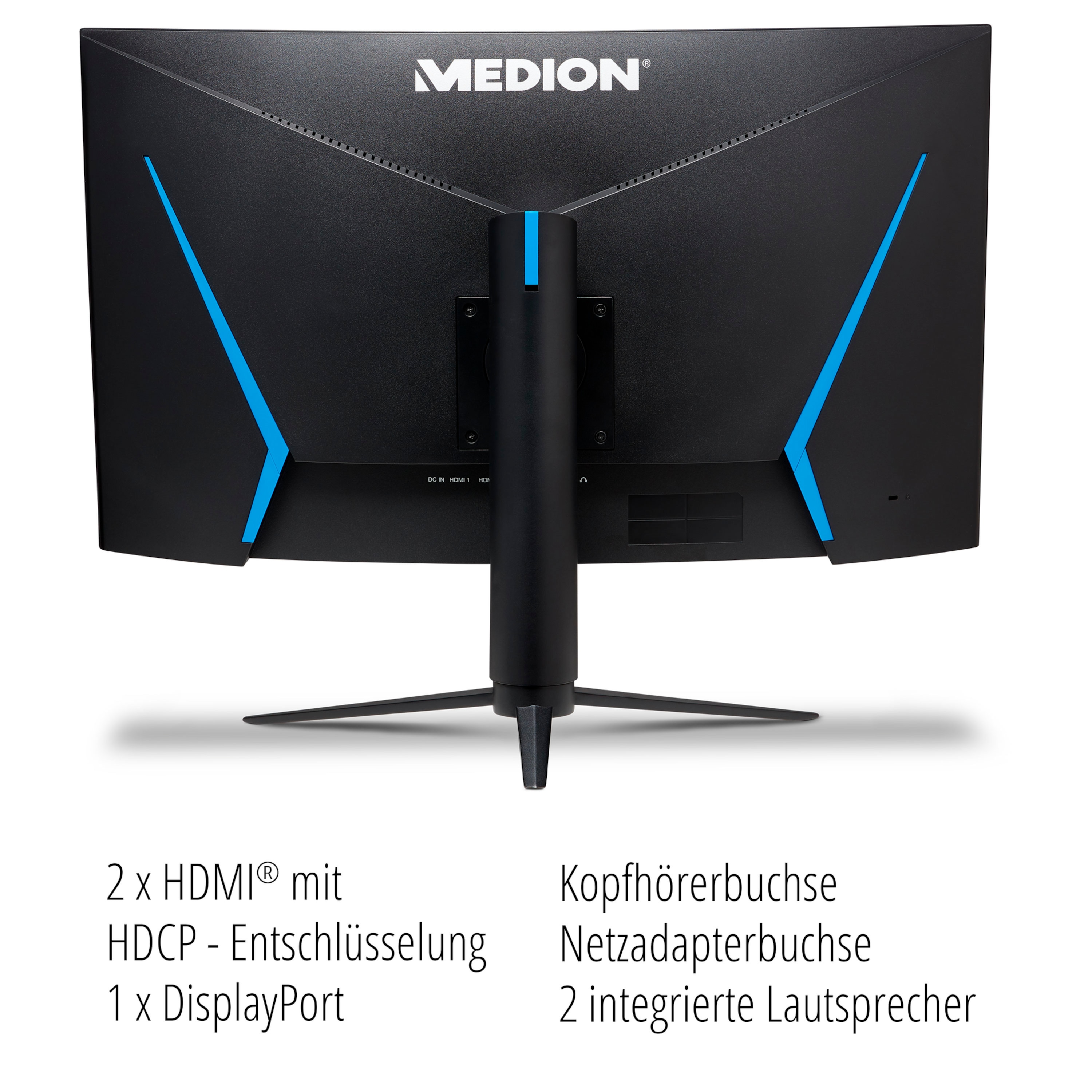 MEDION® AKOYA® P53206 (MD 22012) Curved Monitor, 80 cm (31,5'') FHD Display, DisplayPort, HDMI®, 165Hz, 1ms Reaktionszeit, multifunktionaler Standfuß, integrierte Lautsprecher