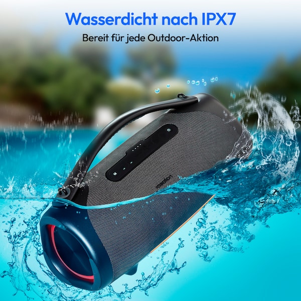MEDION® LIFE P61768 Tragbarer Bluetooth® Lautsprecher XL anthrazit, Dual Illuminated & Lightstrip (RGB-Lichteffekte), Bluetooth® 5.3, integrierter Akku mit bis zu 30 Stunden Laufzeit, robustes & mobiles Design, 2 x 25 W + 50 W RMS