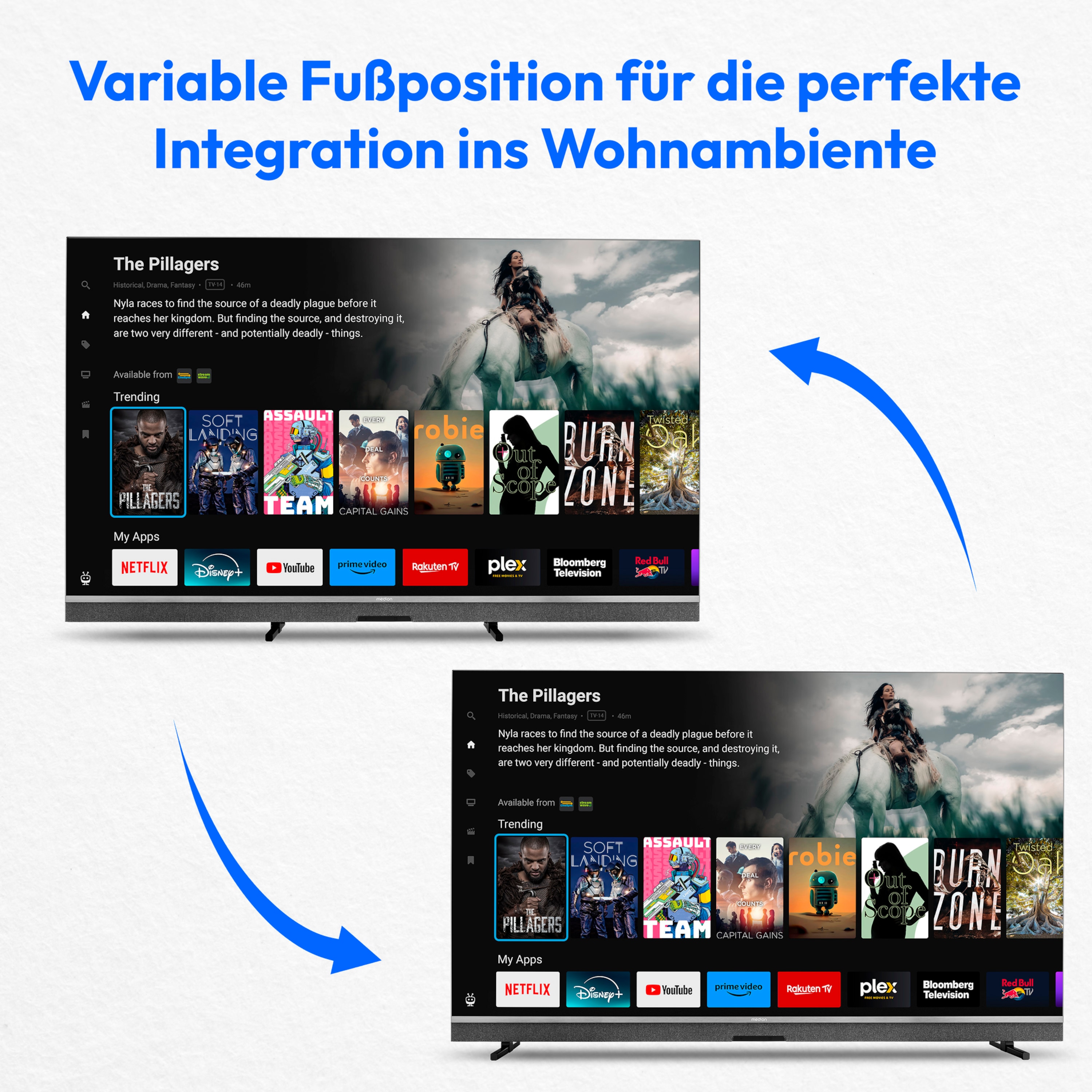 MEDION® LIFE X8652507 (MD 865900) MiniLED TiVo Smart-TV, 163,9 cm (65'') Ultra HD Display, HDR, Dolby Vision®, MEMC, Micro Dimming, PVR ready, TiVo Medienportal, NETFLIX, Amazon Prime Video, Disney+ App, Bluetooth®