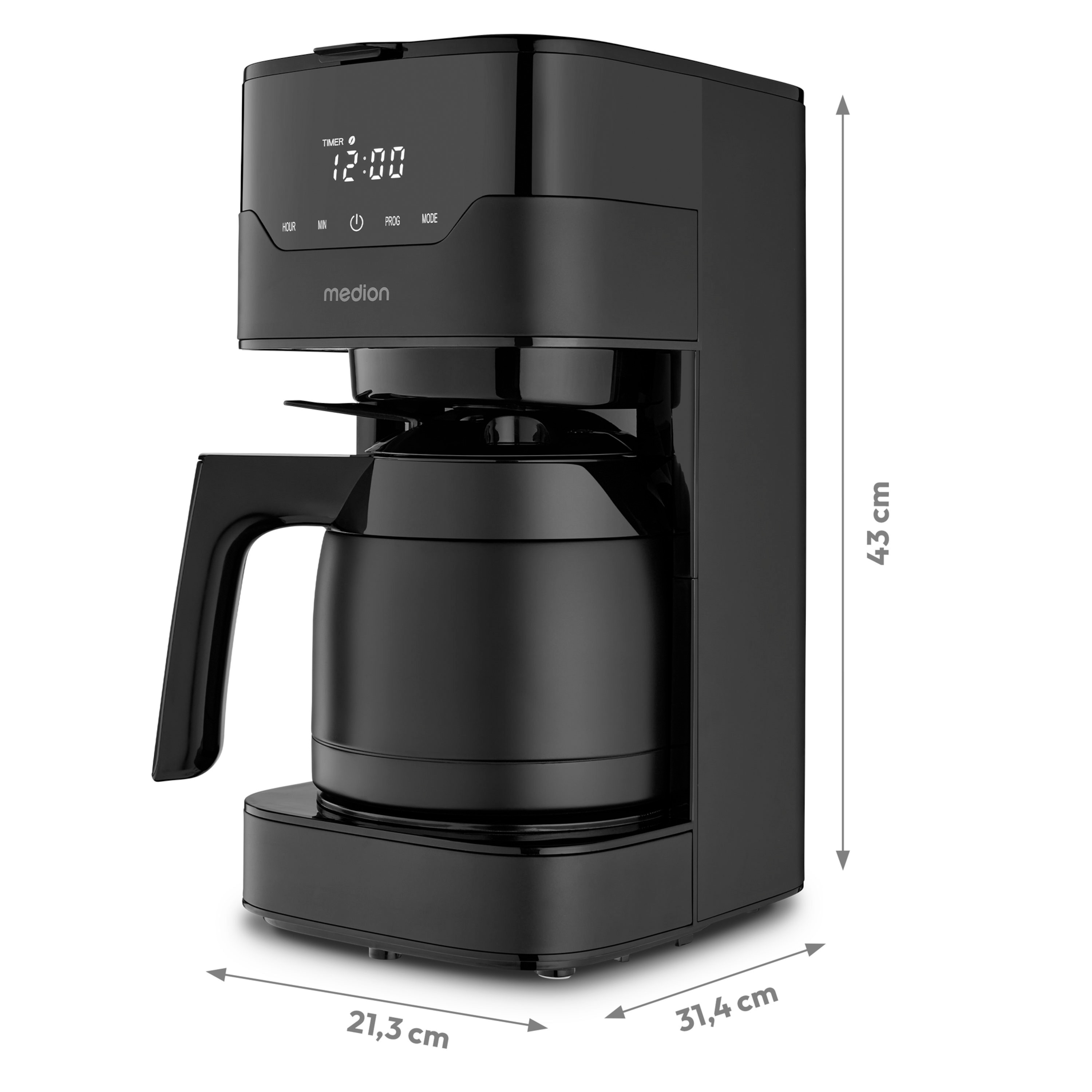 MEDION® LIFE® Kaffeemaschine mit Thermoskanne MD 18458, Timer-Funktion, Tropf-Stopp, 900 Watt, 1,1 Liter Fassungsvermögen, Aromawahlschalter