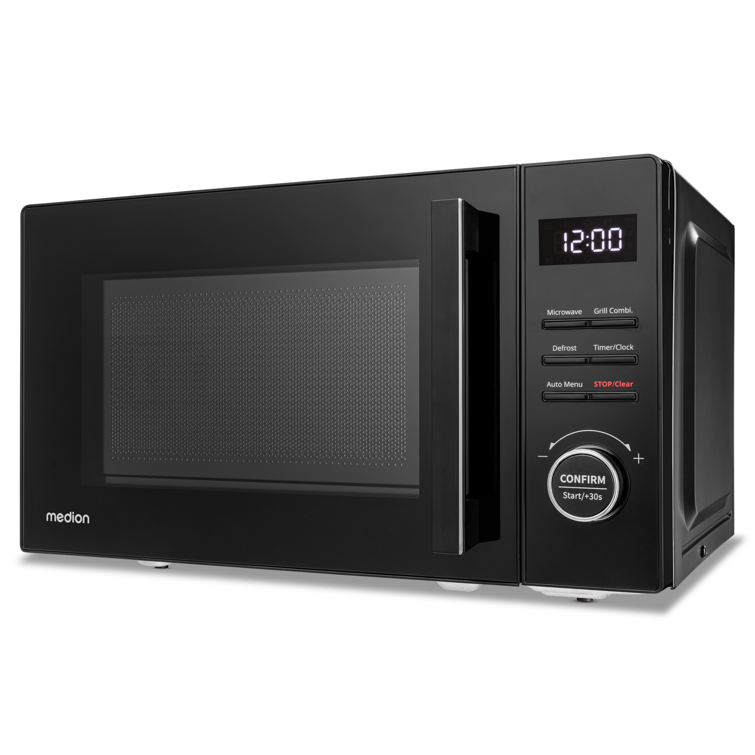 MEDION® LIFE® 2 in 1 Mikrowelle MD12021, 800 Watt Mikrowellenleistung, 1000 Watt Grillleistung, 9 Automatikprogramme, 20 L Kapazität, 5 Leistungsstufen, digitaler 95 min. Timer, Auftaufunktion