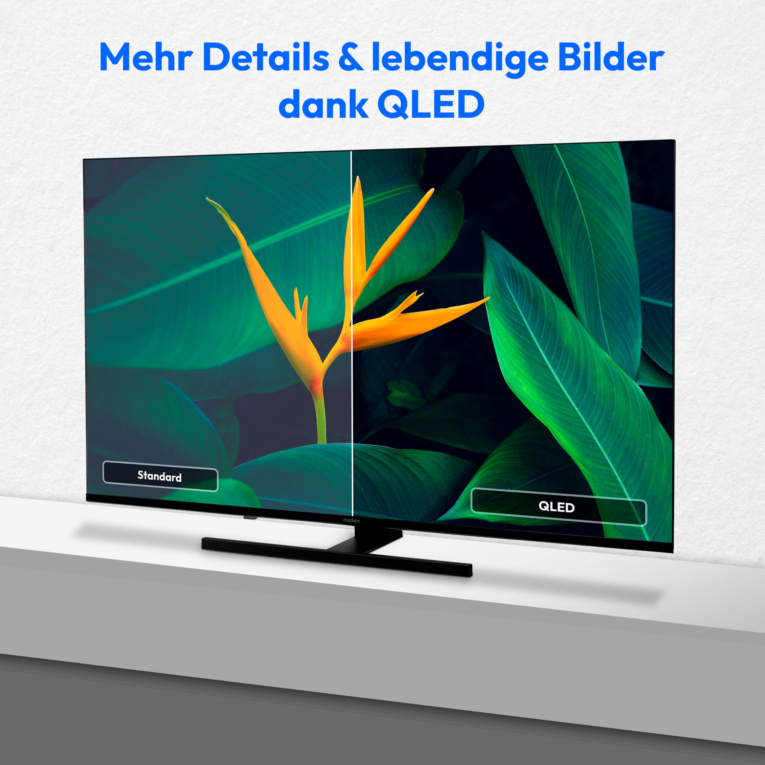 MEDION® LIFE® MD 850700 QLED Google TV™, 125,7 cm (50'') Ultra HD, HDR, Dolby Vision®, MEMC, PVR ready, Netflix, Amazon Prime Video, Bluetooth®, Dolby Atmos, DTS Virtual X, DTS X, HD Triple Tuner, CI+ Schnittstelle