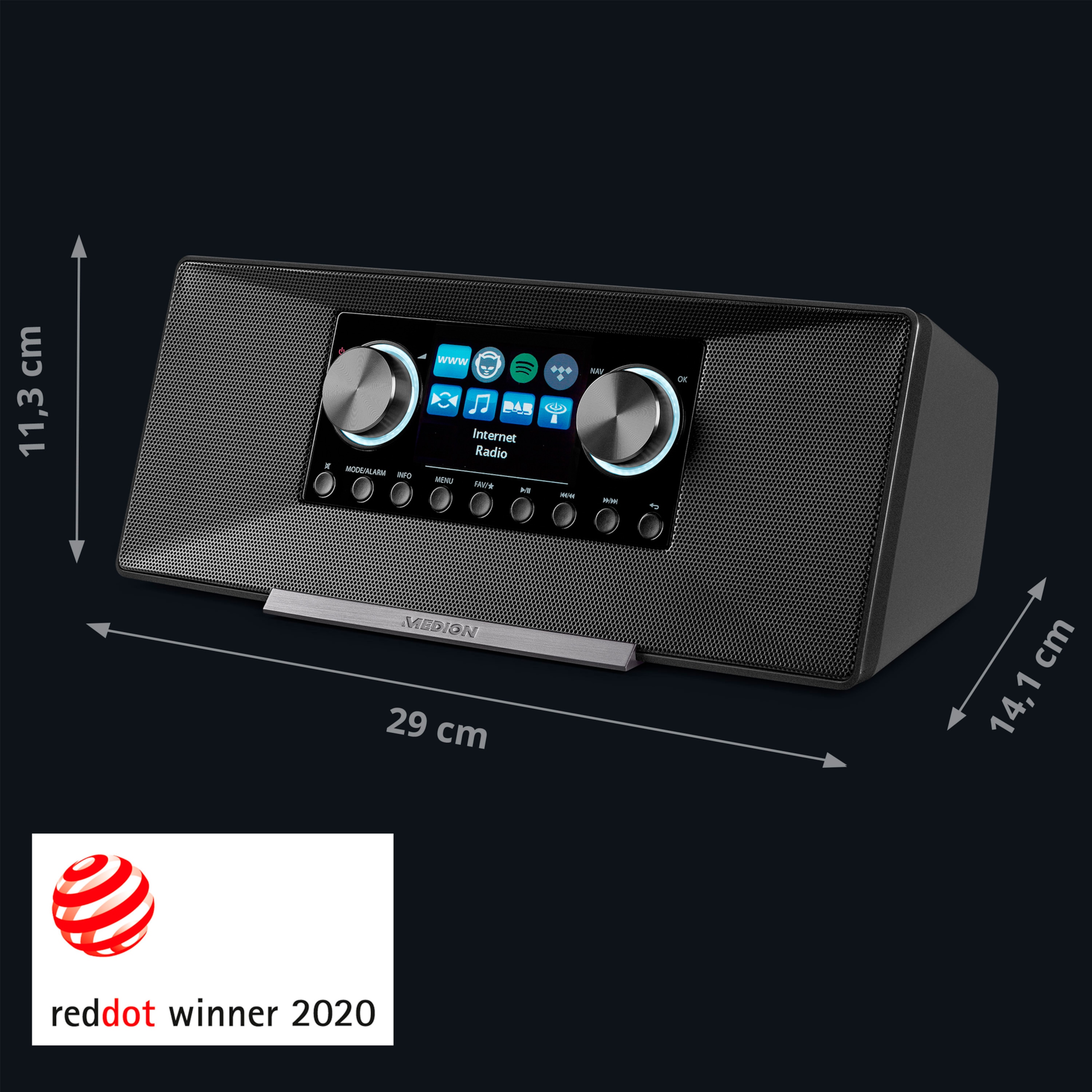 MEDION® P85289 Stereo Internetradio, 7,1 cm (2,8'') TFT-Display, DAB+/UKW-Empfänger, WLAN, DLNA, Spotify®-Connect, 2 x 6 W RMS  (B-Ware)