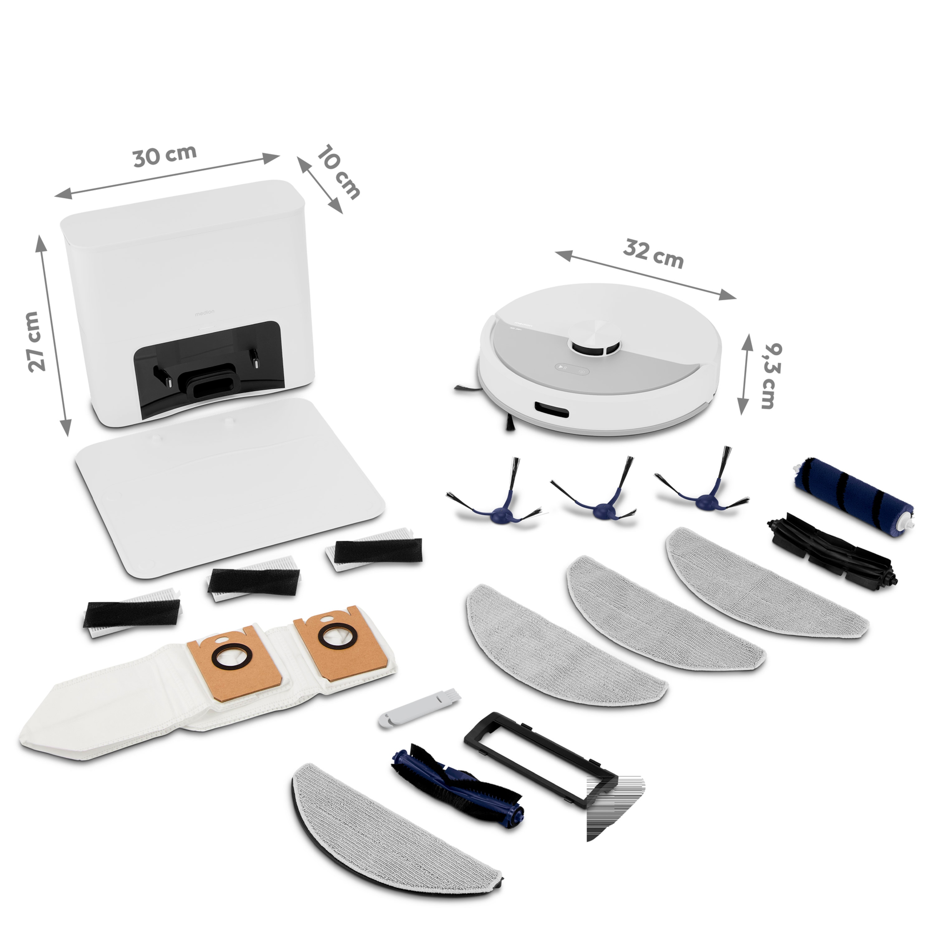 MEDION® Saugroboter mit Absaugstation X23 SW+, Wischfunktion, Lasernavigation, 5.000 Pa Saugkraft, No Go & Go Bereiche, präzise Kartenerstellung, mehrere Etagen, App-Steuerung