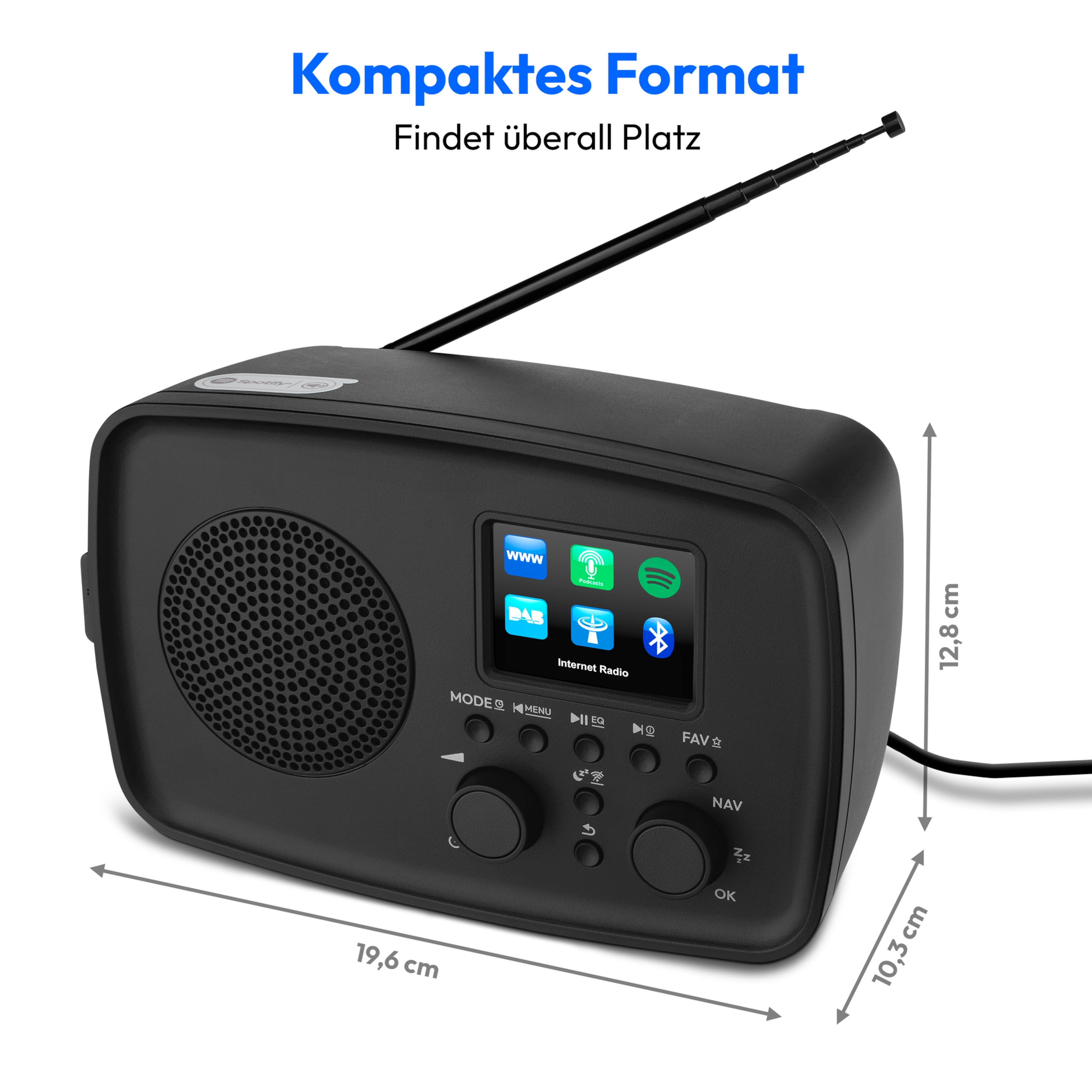 MEDION® LIFE Internetradio IRE-1 (MD89318) schwarz, Empfang von über 40.000 Sendern & 20.000 Podcasts, 5 Watt (RMS), Bluetooth® 5.2 wireless technology, 2,4" (6,1 cm) TFT-Farbdisplay