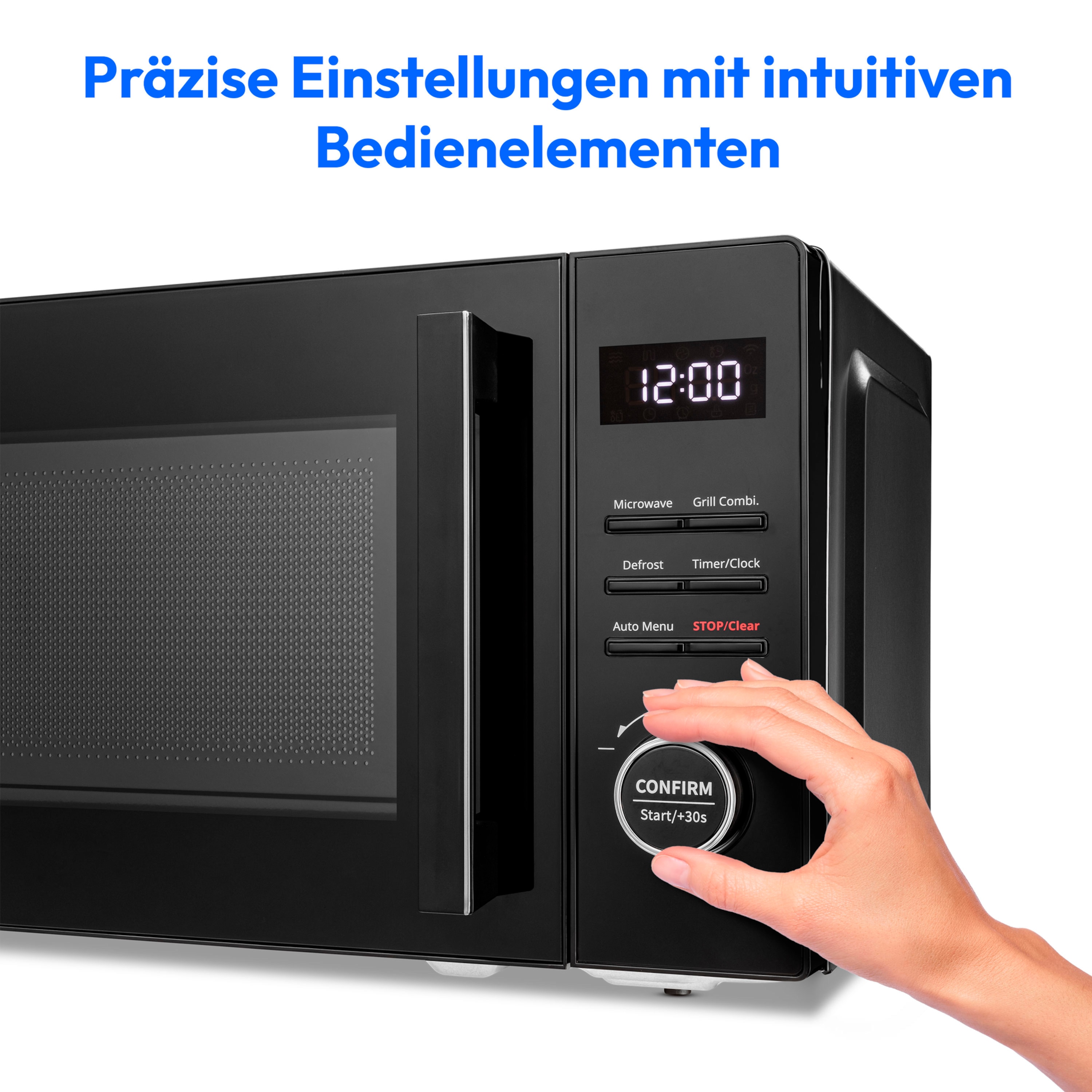 MEDION® LIFE® 2 in 1 Mikrowelle MD12021, 800 Watt Mikrowellenleistung, 1000 Watt Grillleistung, 9 Automatikprogramme, 20 L Kapazität, 5 Leistungsstufen, digitaler 95 min. Timer, Auftaufunktion