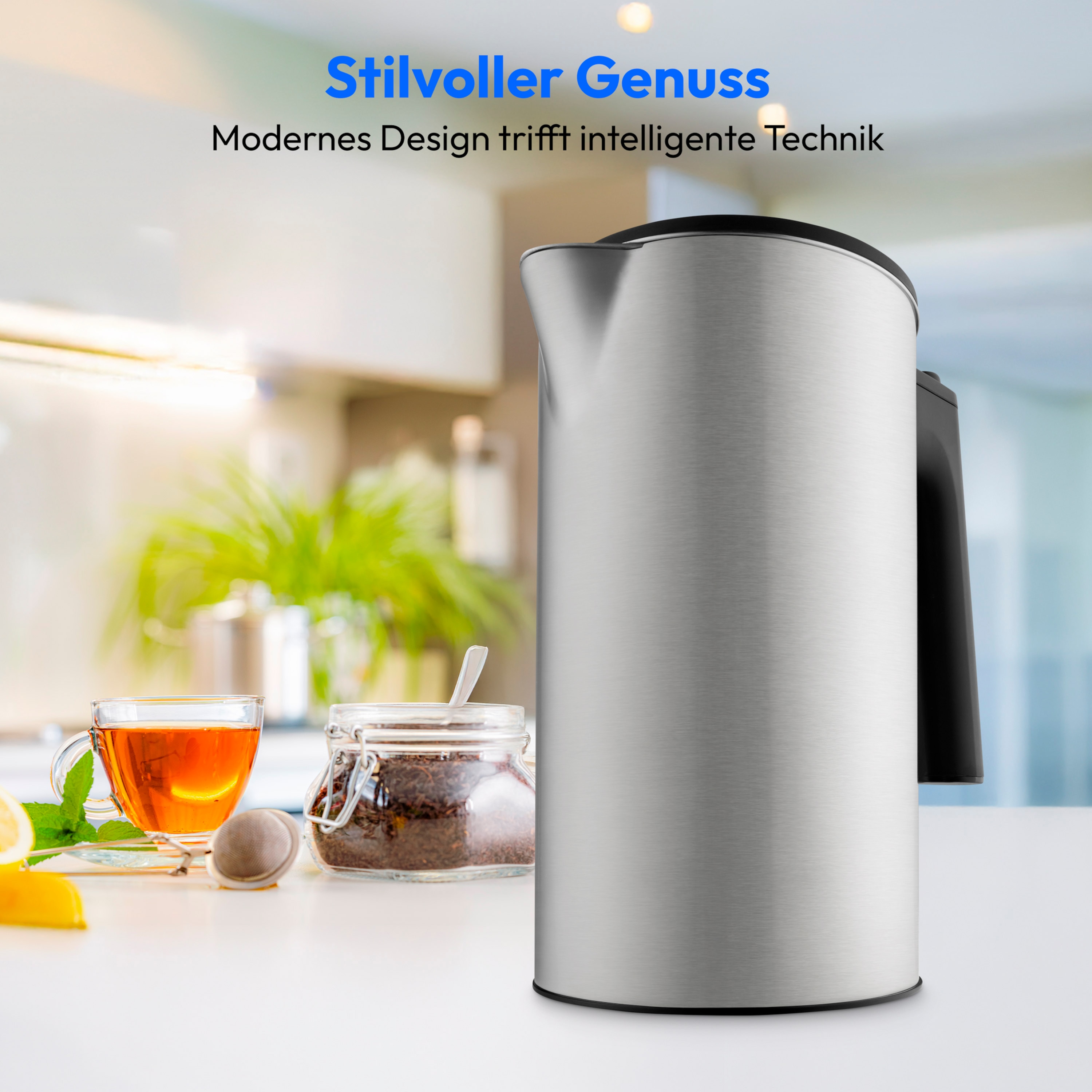 MEDION® LIFE Digitaler Wasserkocher MD12106, 2.200 Watt Leistung, 1,5 Liter Kapazität, LED-Display, LED-leuchtbalken, automatische Programme, Kindersicherung