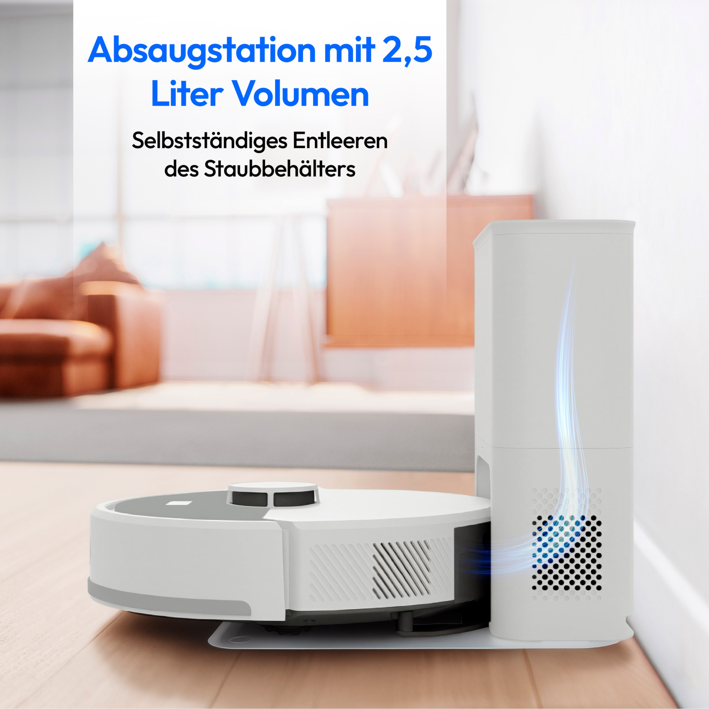MEDION® Saugroboter mit Absaugstation X23 SW+, Wischfunktion, Lasernavigation, 5.000 Pa Saugkraft, No Go & Go Bereiche, präzise Kartenerstellung, mehrere Etagen, App-Steuerung