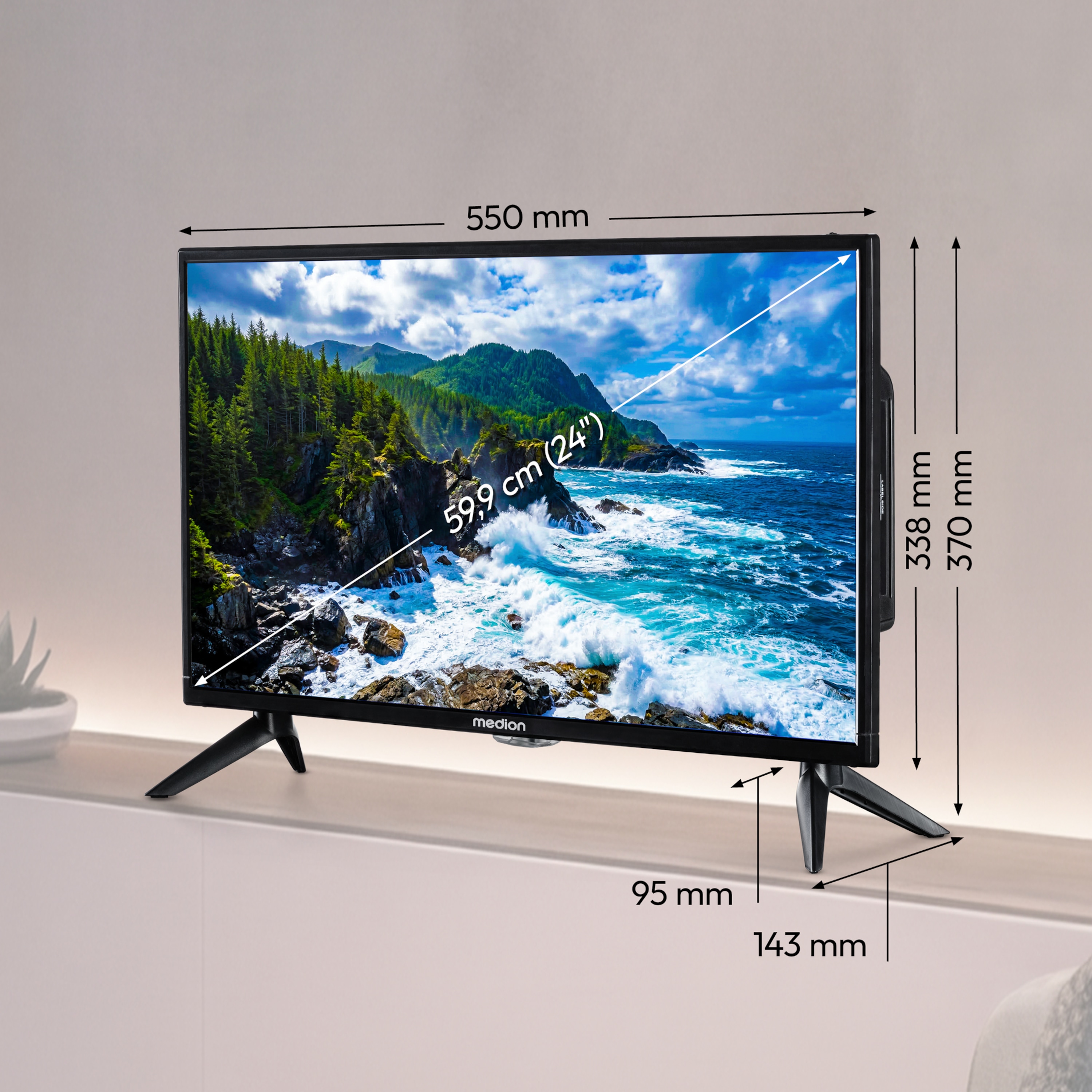 MEDION® LIFE MD 824001 TV, 59,9 cm (24'') LCD-TV, Full HD, HD Triple Tuner, integrierter DVD-Player, Car-Adapter, integrierter Mediaplayer, CI+