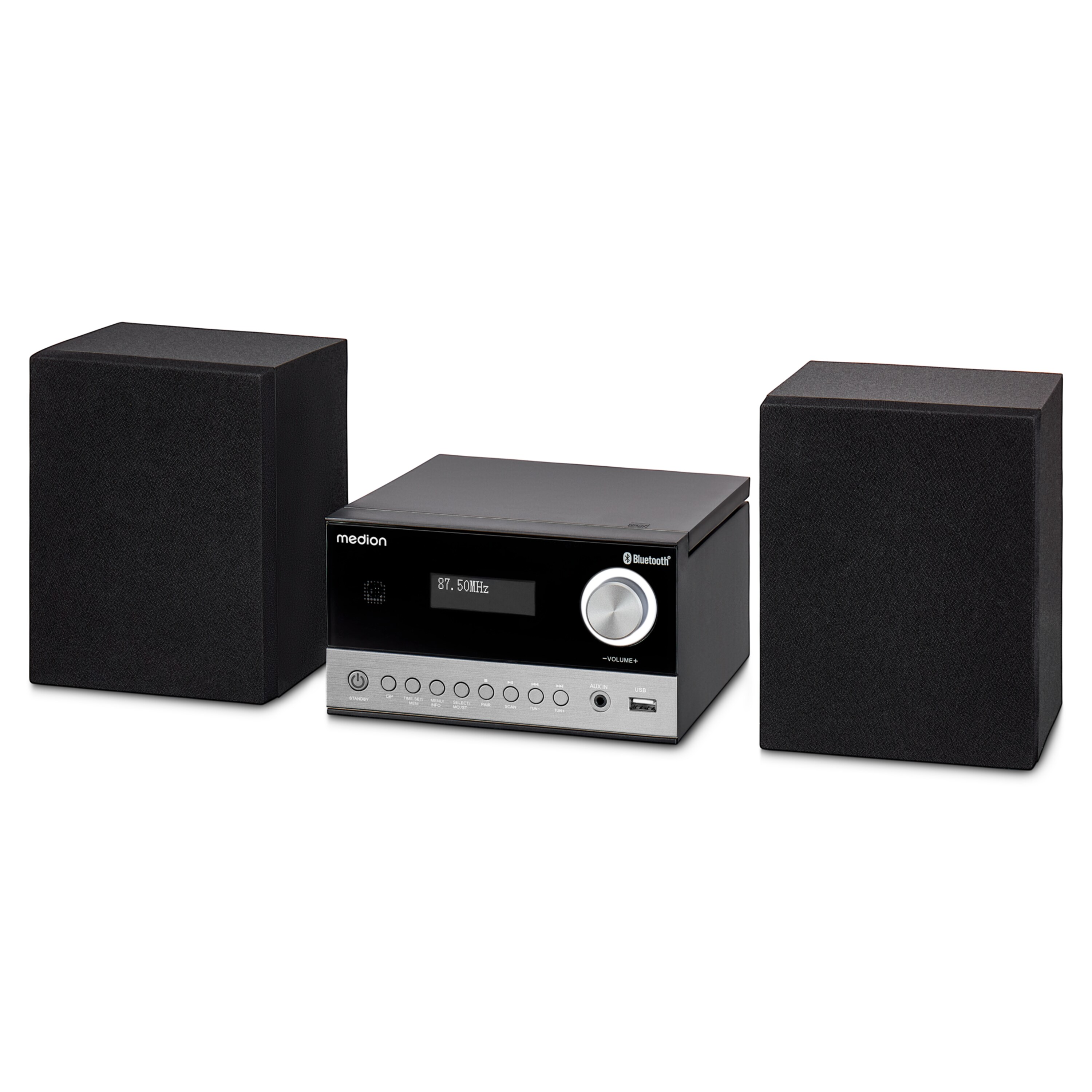MEDION® LIFE® E64088 Micro-Audio-System, DAB+/PLL-UKW Radio, je 30 Senderspeicher,  LCD-Display, Musikwiedergabe via Bluetooth® 5.3 oder USB-Stick, CD-Player, 2 x 5 W RMS