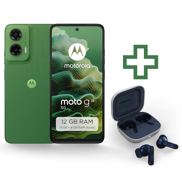 MOTOROLA moto g35 5G, Leaf Green inkl. moto buds, Starlight Blue
