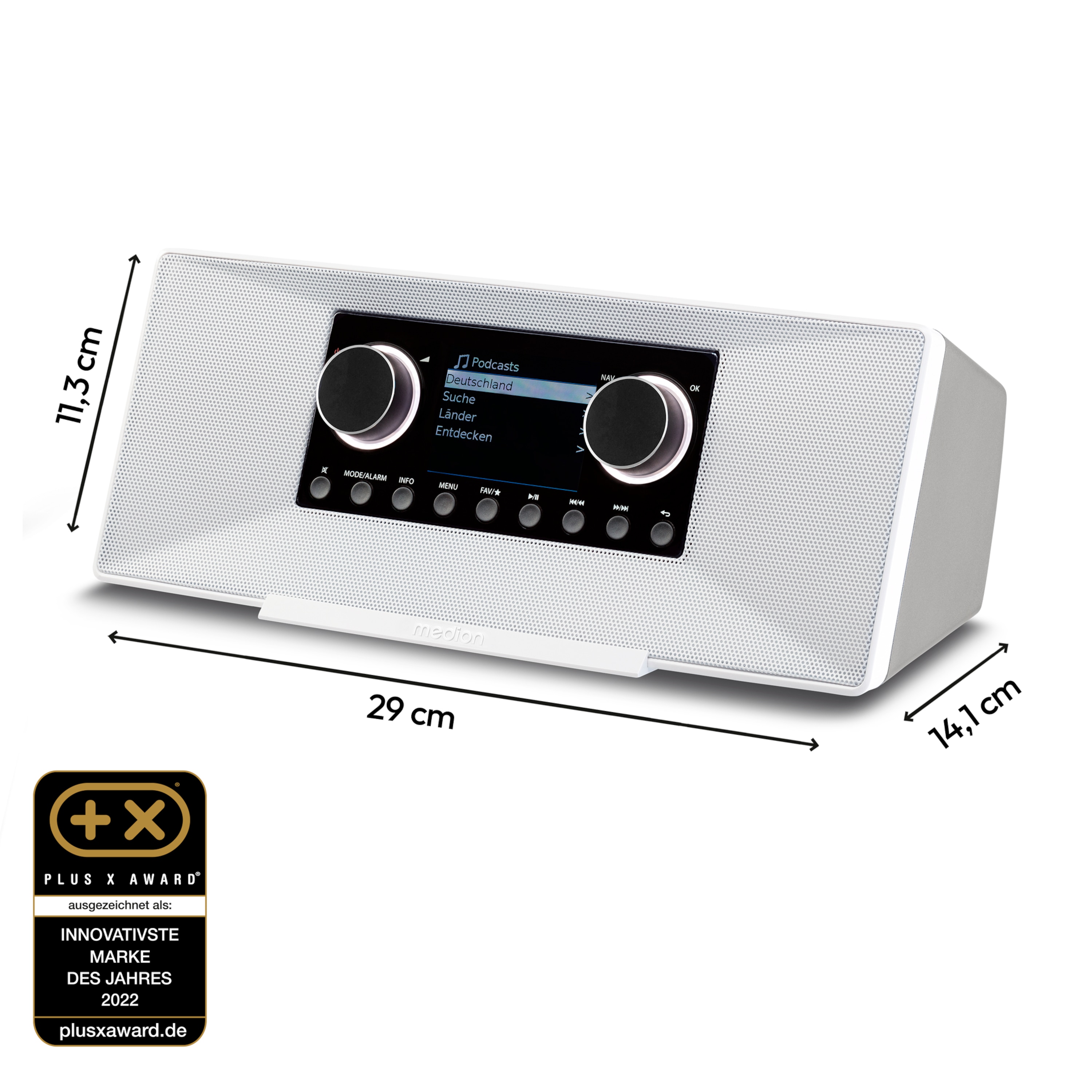 MEDION® LIFE® P85333 Stereo Internetradio, 7,1 cm (2,8'') TFT-Farbdisplay, über 25.000 Internet-Radiosender & viele Podcasts empfangen, DAB+/UKW Radio, Wecker, WLAN, Bluetooth®, Amazon Music, Spotify®-Connect, 2 x 6 W RMS