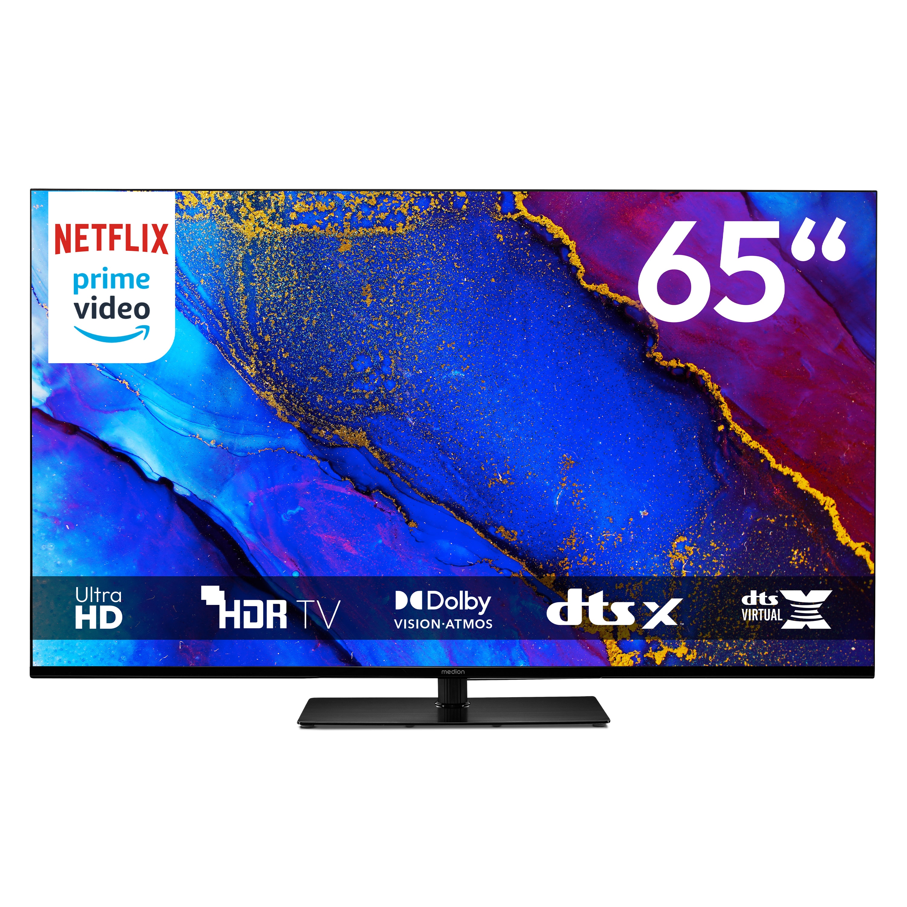 MEDION® LIFE MD 865400 Google TV™, 163,9 cm (65'') Ultra HD, HDR, Dolby Vision®, MEMC, PVR ready, Netflix, Amazon Prime Video, Bluetooth®, Dolby Atmos, DTS Virtual X, DTS X, HD Triple Tuner, CI+ Schnittstelle