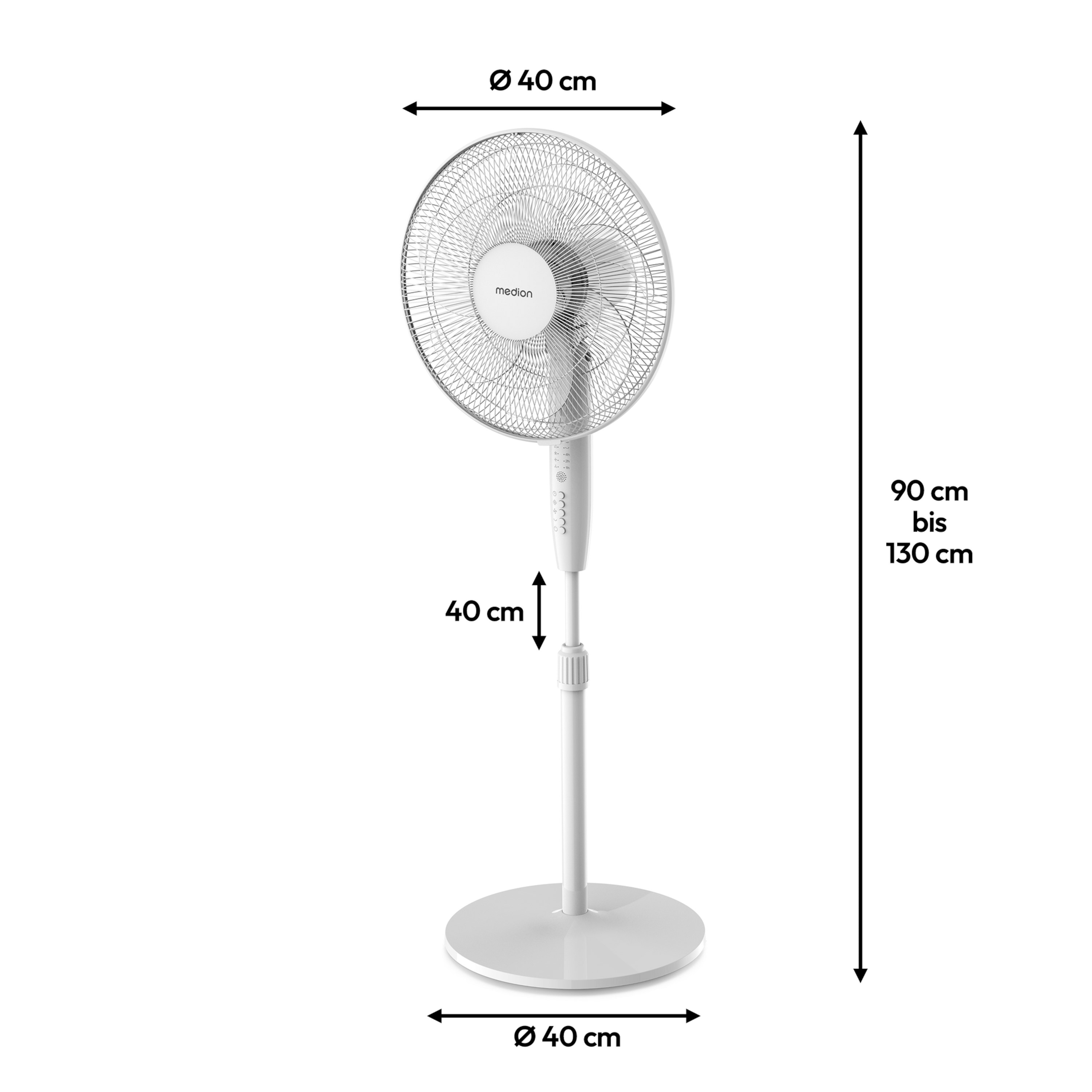 MEDION® LIFE P21 SF Standventilator mit Fernbedienung (MD 12069), 3 Geschwindigkeitsstufen, 3 Modi, verstellbare Höhe, 85° horizontale Oszillation, Timerfunktion