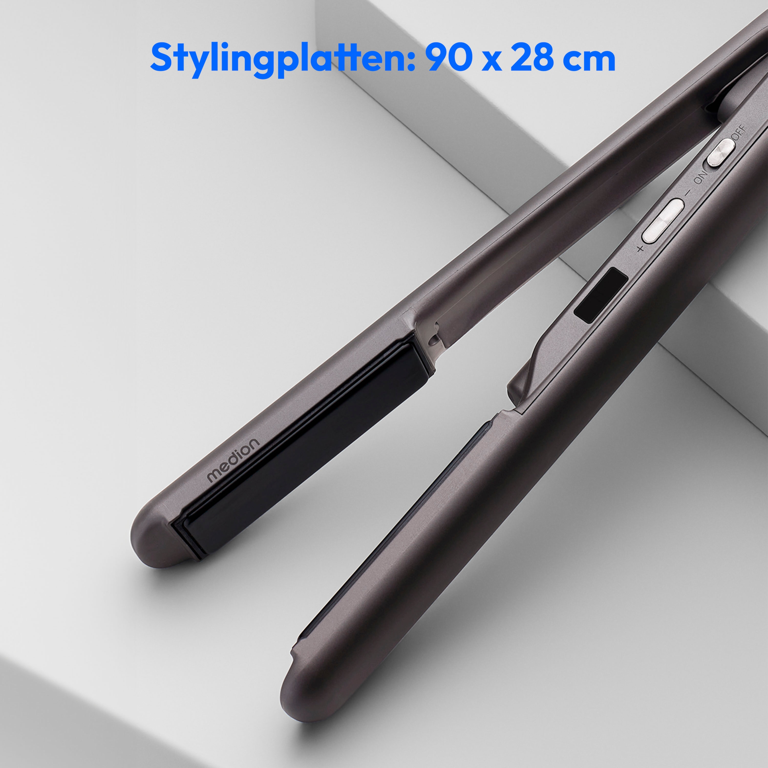 MEDION® LIFE HS2 kabelloses Glätteisen, flexible Keramik-/Turmalin Heizplatten mit Temperatursensor, Display mit Temperatur- und Akkuanzeige, 5 regelbare Hitzestufen (165° - 210°)