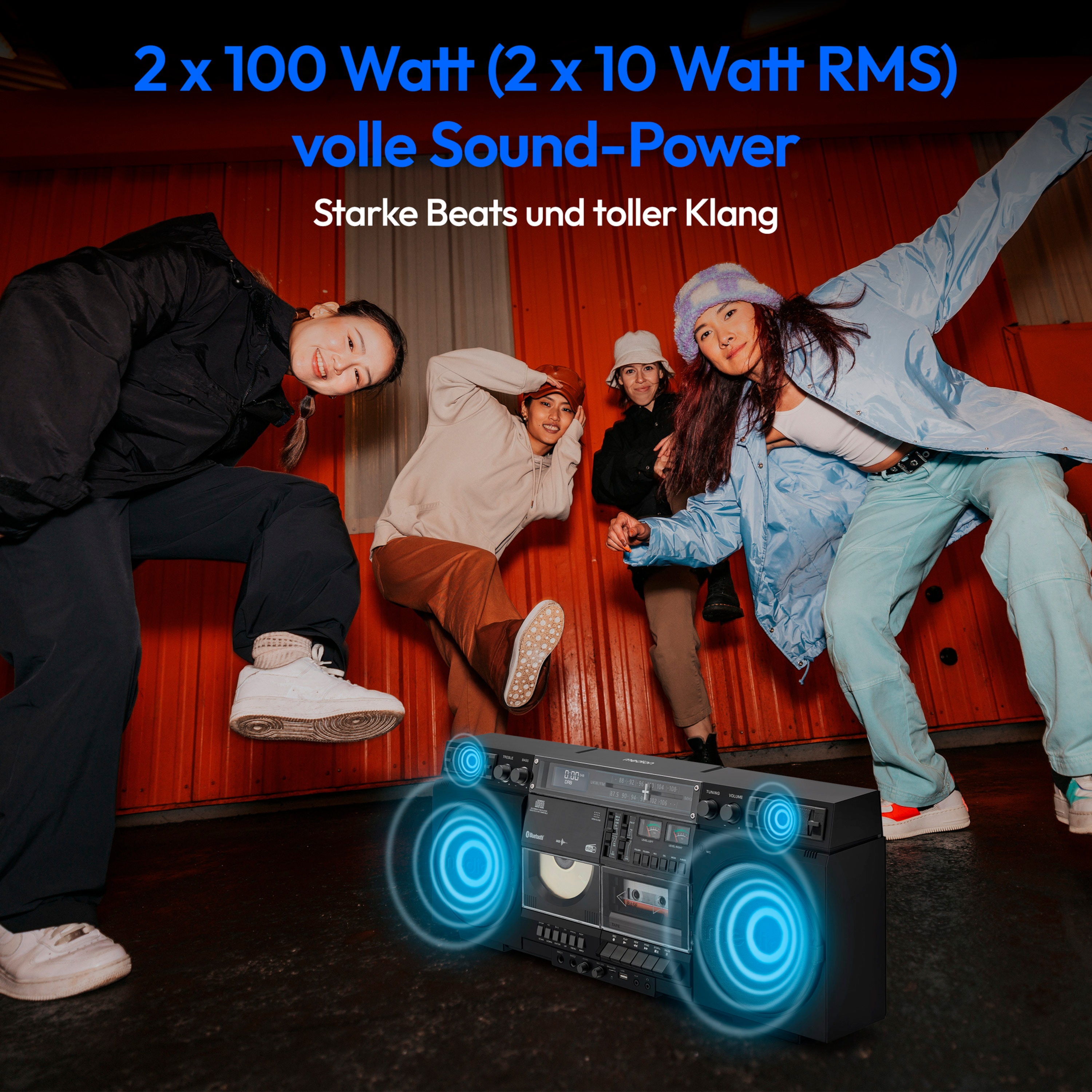 MEDION® LIFE® P66538 Retro-Boombox, DAB+/PLL-UKW Radio, Bluetooth® 5.3 für das Abspielen von Smartphone & Co, CD-Player, Kassettendeck, X-Bass Funktion, 2 x 10 W RMS