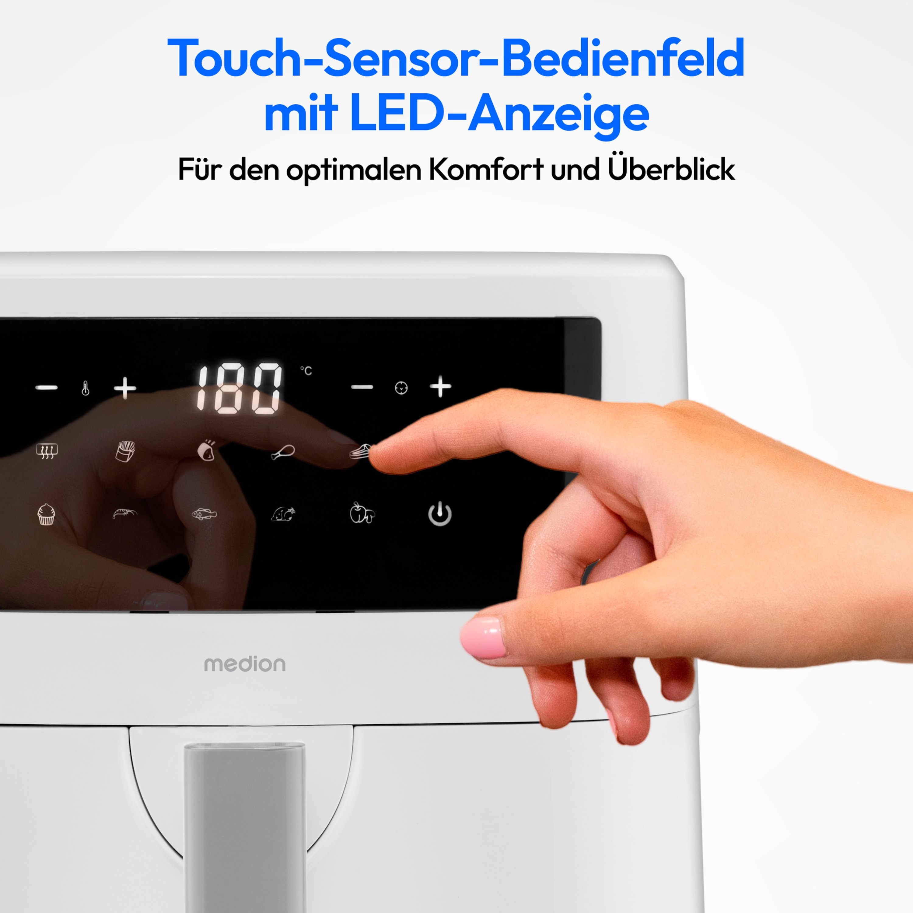 MEDION® LIFE® P10 XL Duo Heißluftfritteuse MD 11750, 100 Rezepte in der Life+ App, mit 2 Heizelementen, 2.150 W Gesamtleistung, ölfreies Frittieren, 9 Automatikprogramme, 6,8 L Nutzinhalt
