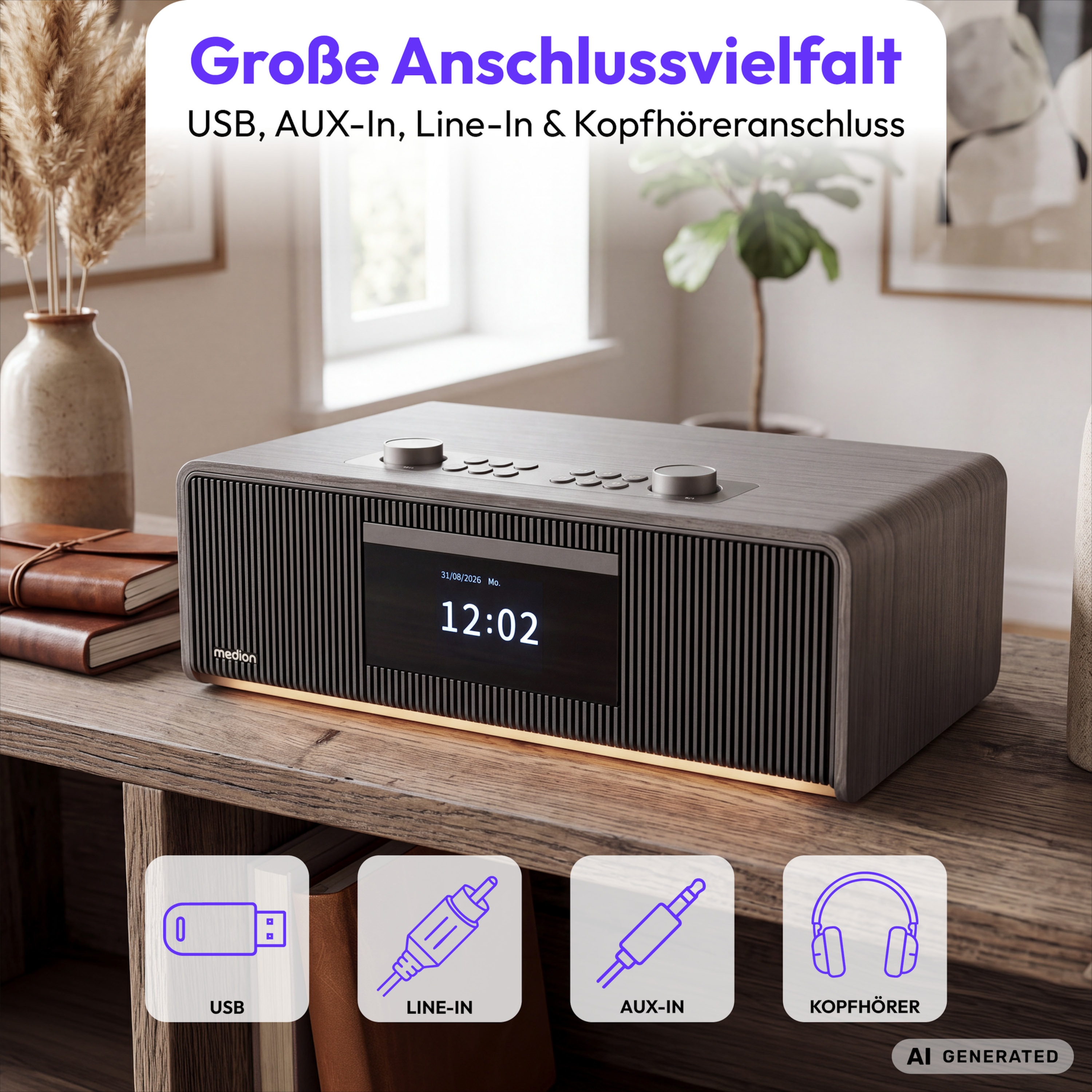 MEDION® LIFE DRP-1 All-in-One Audio System, Bluetooth® 5.3, DAB+/PLL-UKW Radio, 2,8" TFT-Farbdisplay, CD/MP3-Player, 2 x 20 W RMS