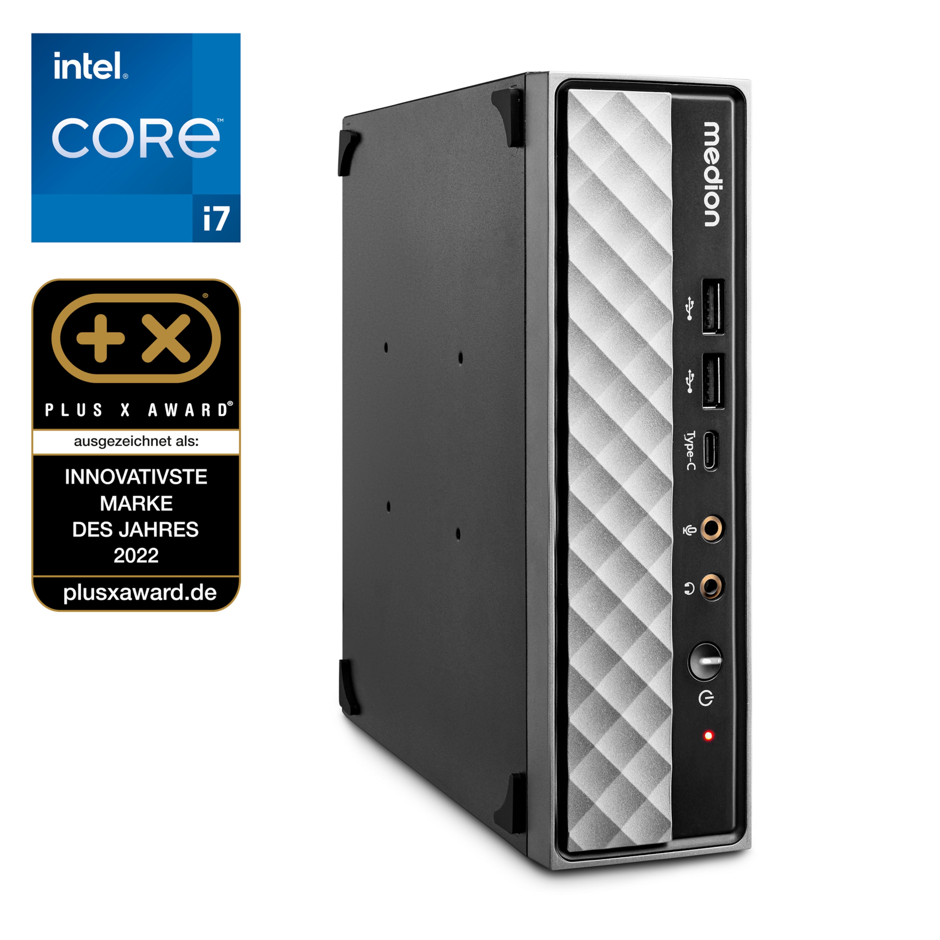 MEDION® MEDION S20 Mini PC, Intel® Core™ i7-12700T Prozessor, Windows 11 Home, 512 GB SSD, 16 GB RAM